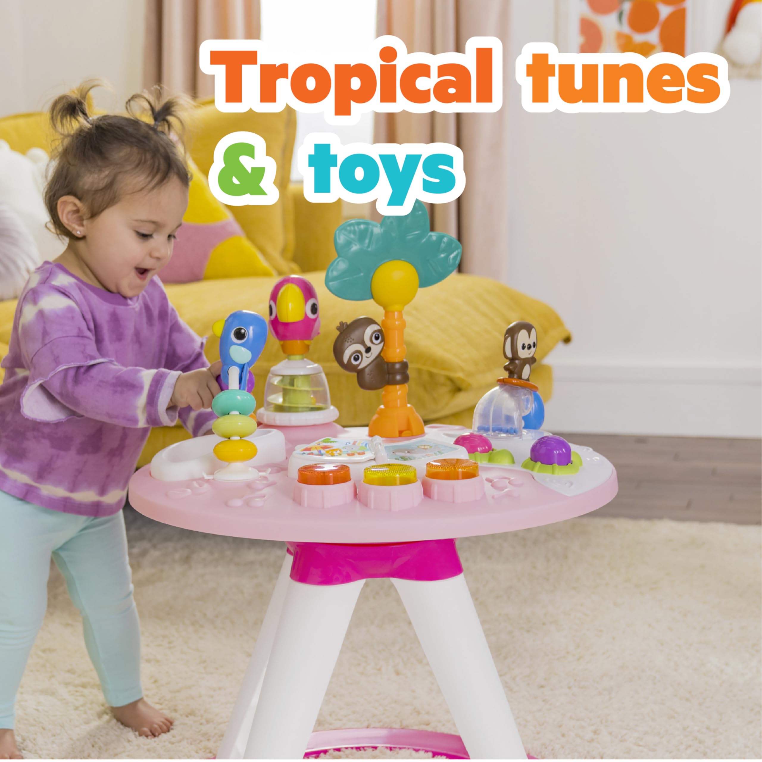 Bright Starts Around We Go 2-in-1 Baby Walker, Discovery Activity Center and Table, Tropic Cool, Ages 6 Months+