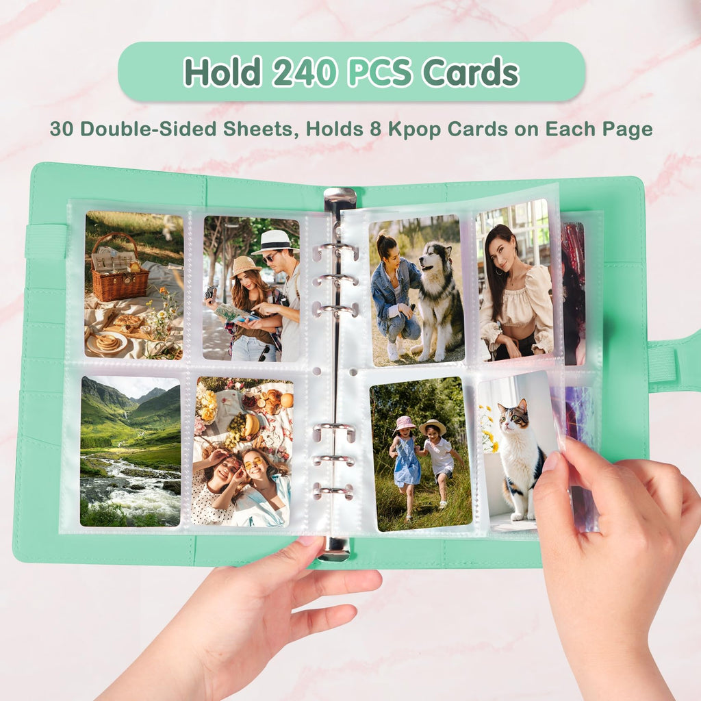 A5 Kpop Photocard Binder with 30 Pack 4-Pocket Card Pages, 6 Ring A5 Binder Card Collector Album with 240 Card Slots,PU Leather Binder Cover with Magnetic Buckle Closure for Organizing Trading Card