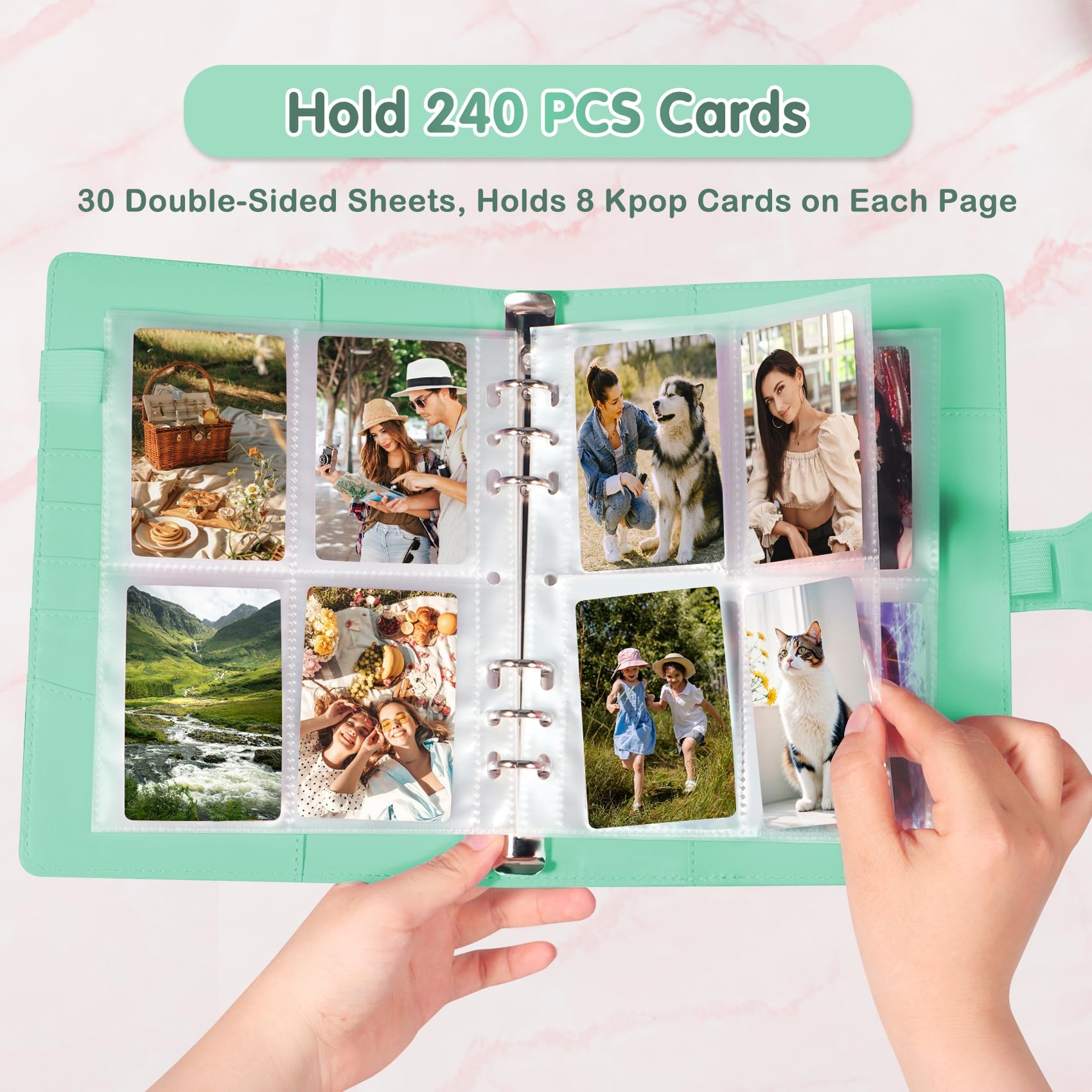 A5 Kpop Photocard Binder with 30 Pack 4-Pocket Card Pages, 6 Ring A5 Binder Card Collector Album with 240 Card Slots,PU Leather Binder Cover with Magnetic Buckle Closure for Organizing Trading Card