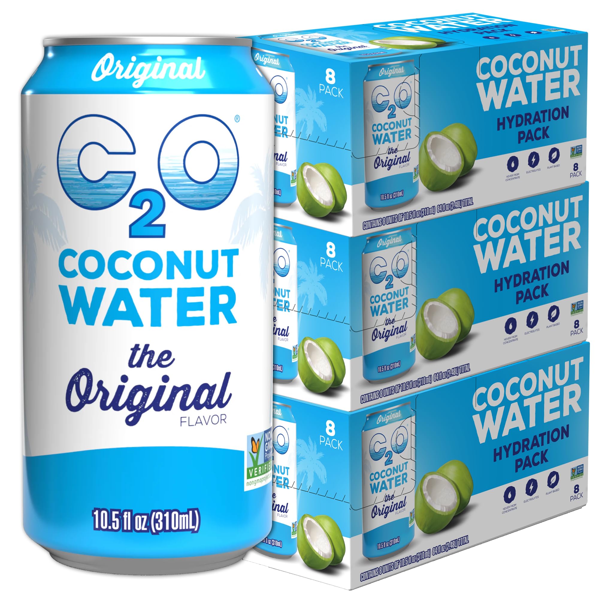 C2O - Coconut Water with Ginger, Lime, & Turmeric (12 Pack) - Made with Fresh Coconut Water - Plant Based - Non GMO - Canned Water - Natural Hydration, Electrolytes, & Potassium - 12 Cans, 17.5 FL OZ