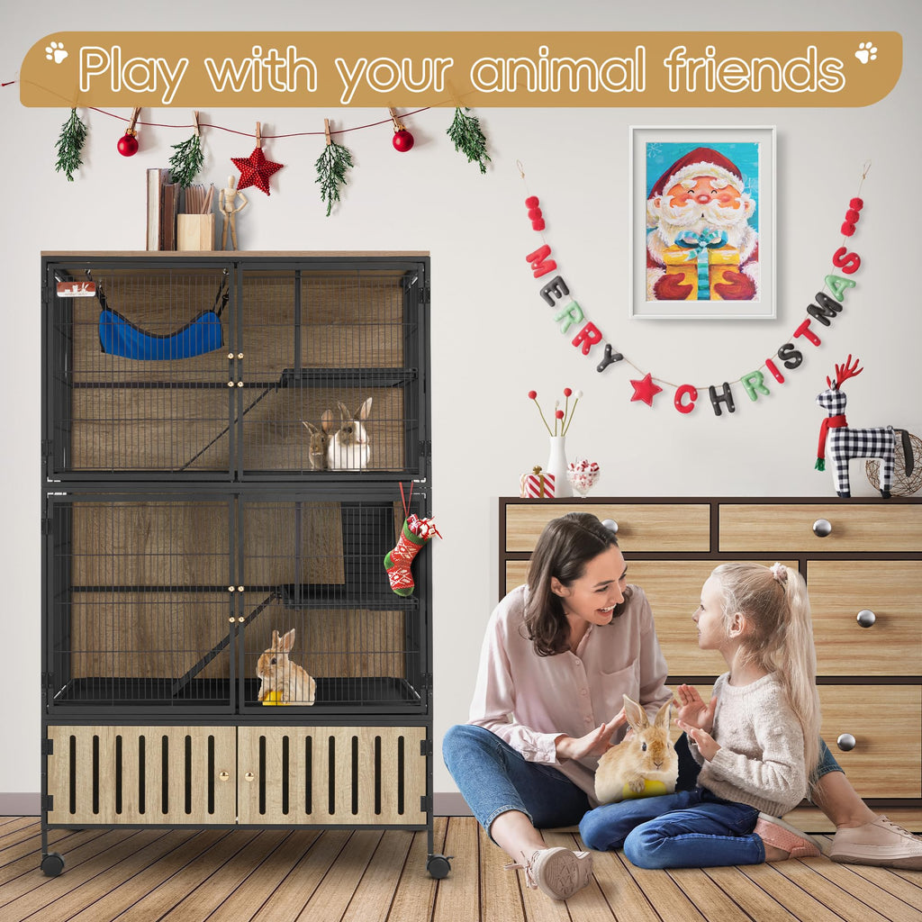 Fragess Metal Large Guinea Pig Cages 5 Levels, 60" H Rolling Ferret Cage with Removable Ramps & Double Door, Cages with Locker, Squirrel Cage Christmas Decoration Pet Crate Furniture