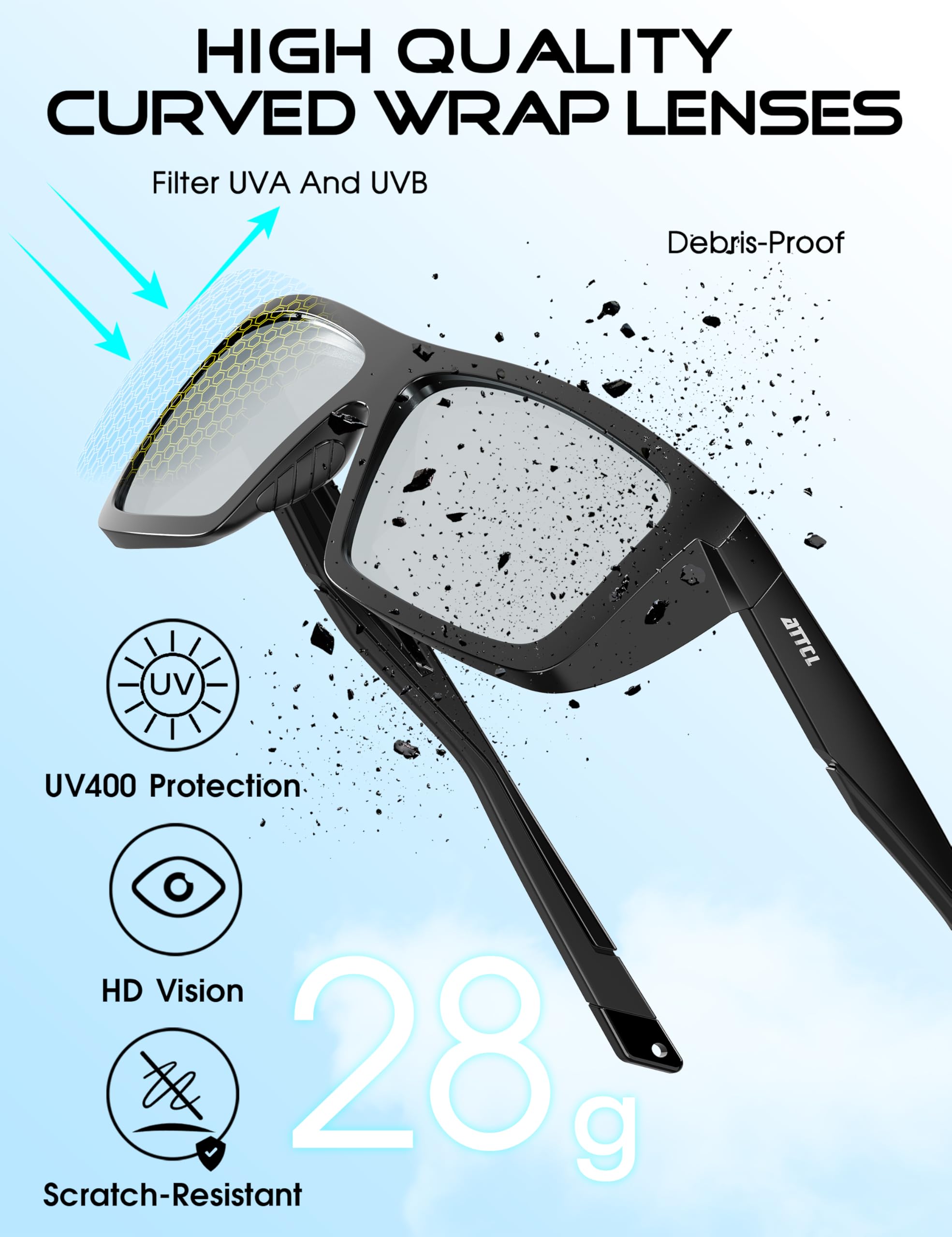 ATTCL Sports Polarized Sunglasses for Men: Secure Anti-Slip Lightweight TR90 Square Frame UV Protection for Driving Fishing