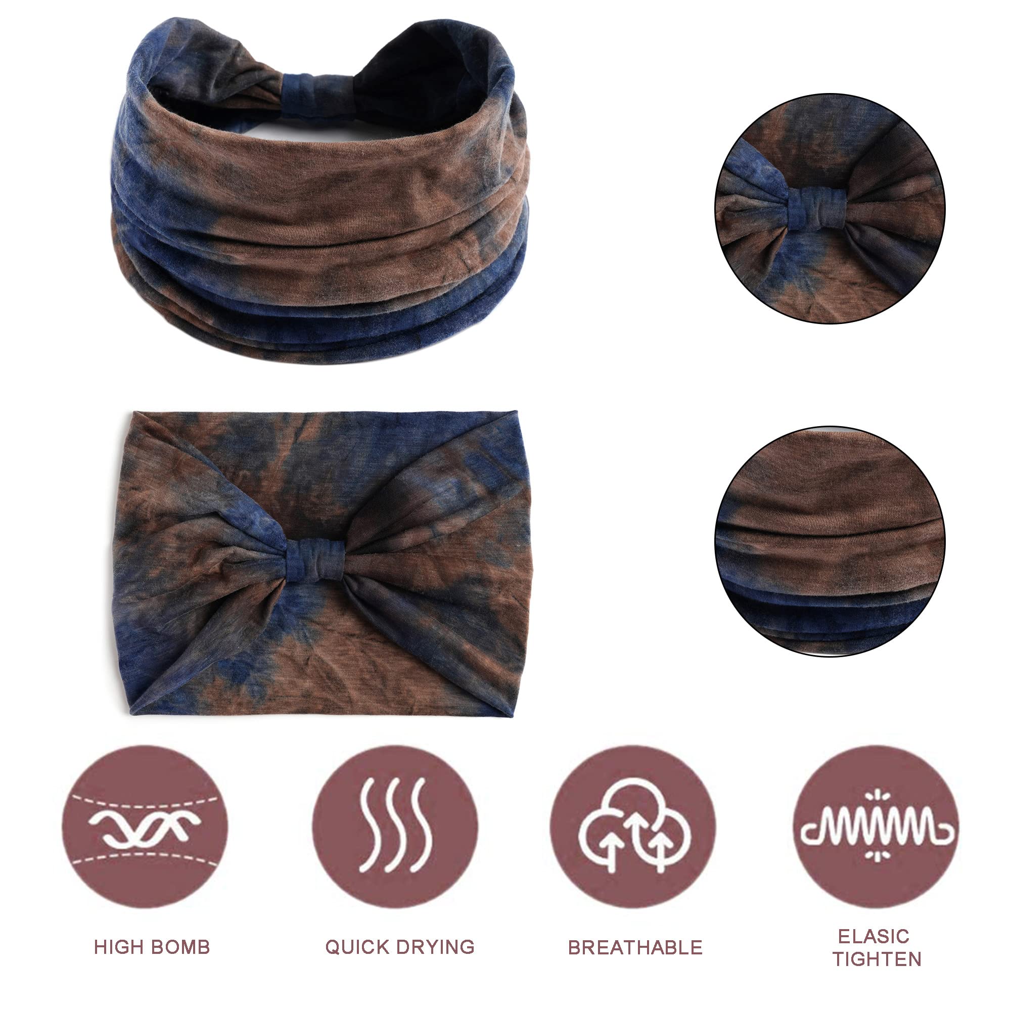 Boho Headbands For Women Fashion Stretch Wide Hair Bands Knoted Turban Head Bands Yoga Running Sweatband Elastic Headband Stylish Wrap Headbands Hair Accessories for Teen Girls 4 Pack