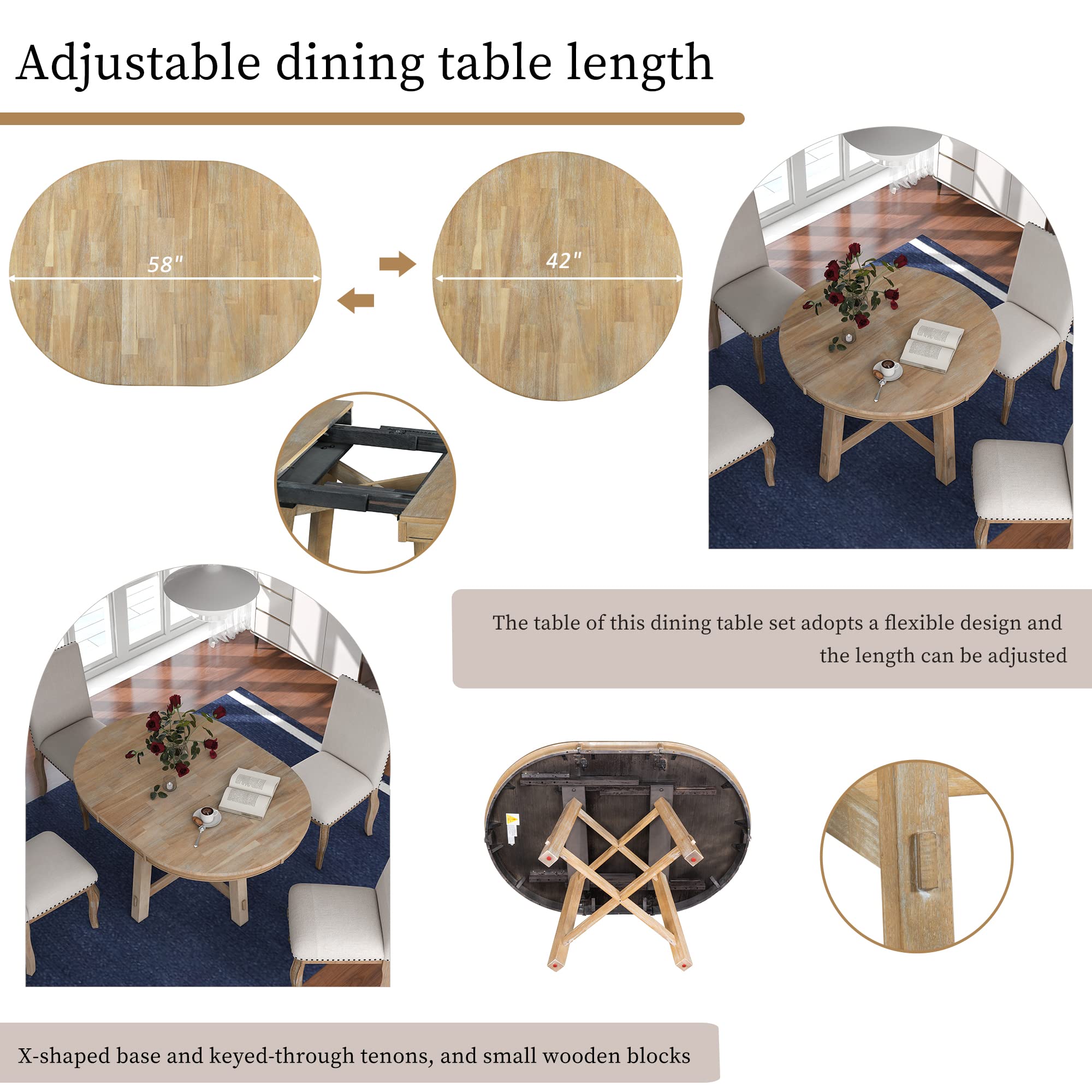 LUMISOL Round Dining Table for 4-6 People, 41"-57" Extendable Kitchen Table with 16" Removable Leaf for Small Places, Kitchen, Dining Room, Espresso