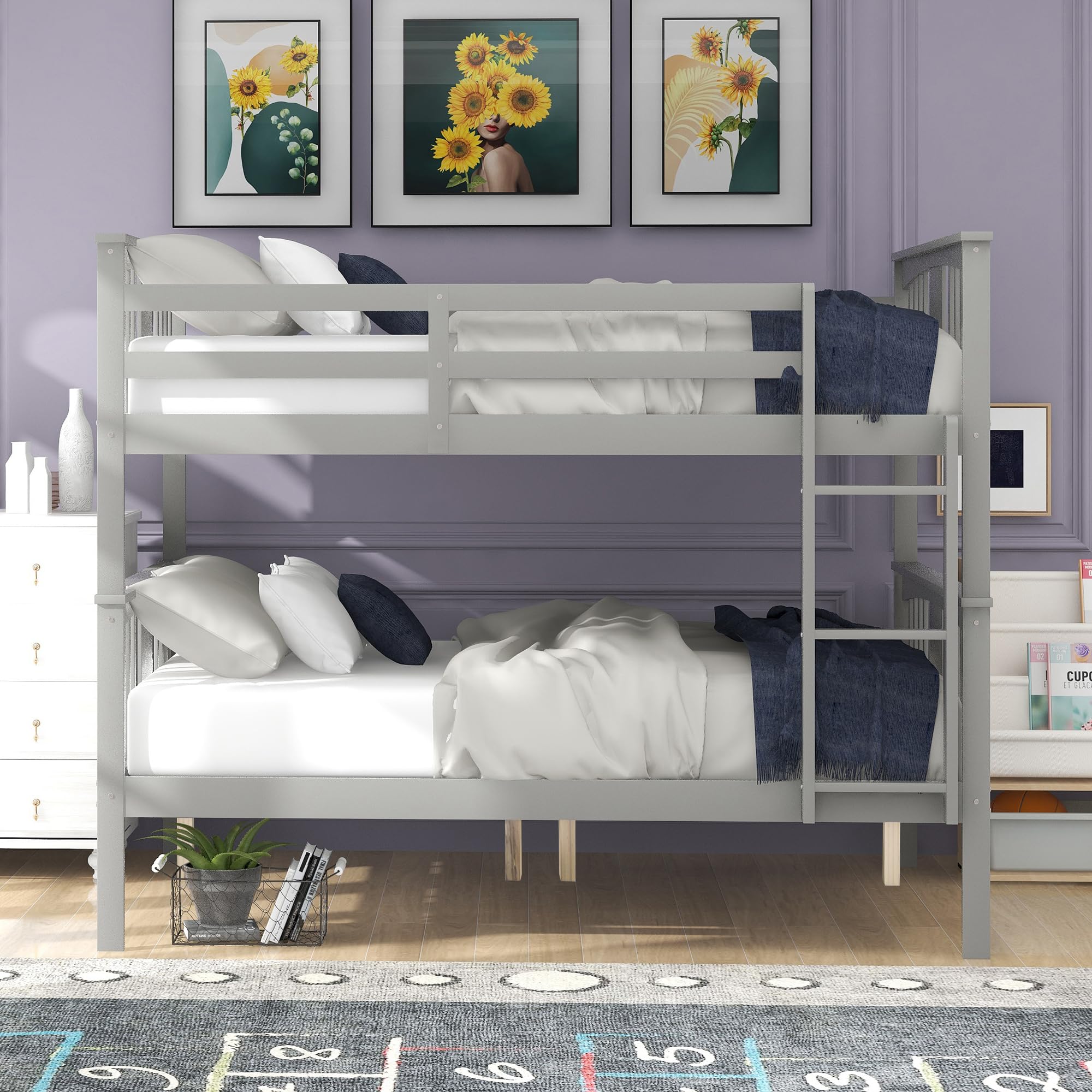 Merax Full Over Full Bunk Bed Convertible to Two Separate Beds, Solid Pine Wood Frame with Safety Guardrail & Headboard, Sturdy Durable Design, for Teens, Espresso