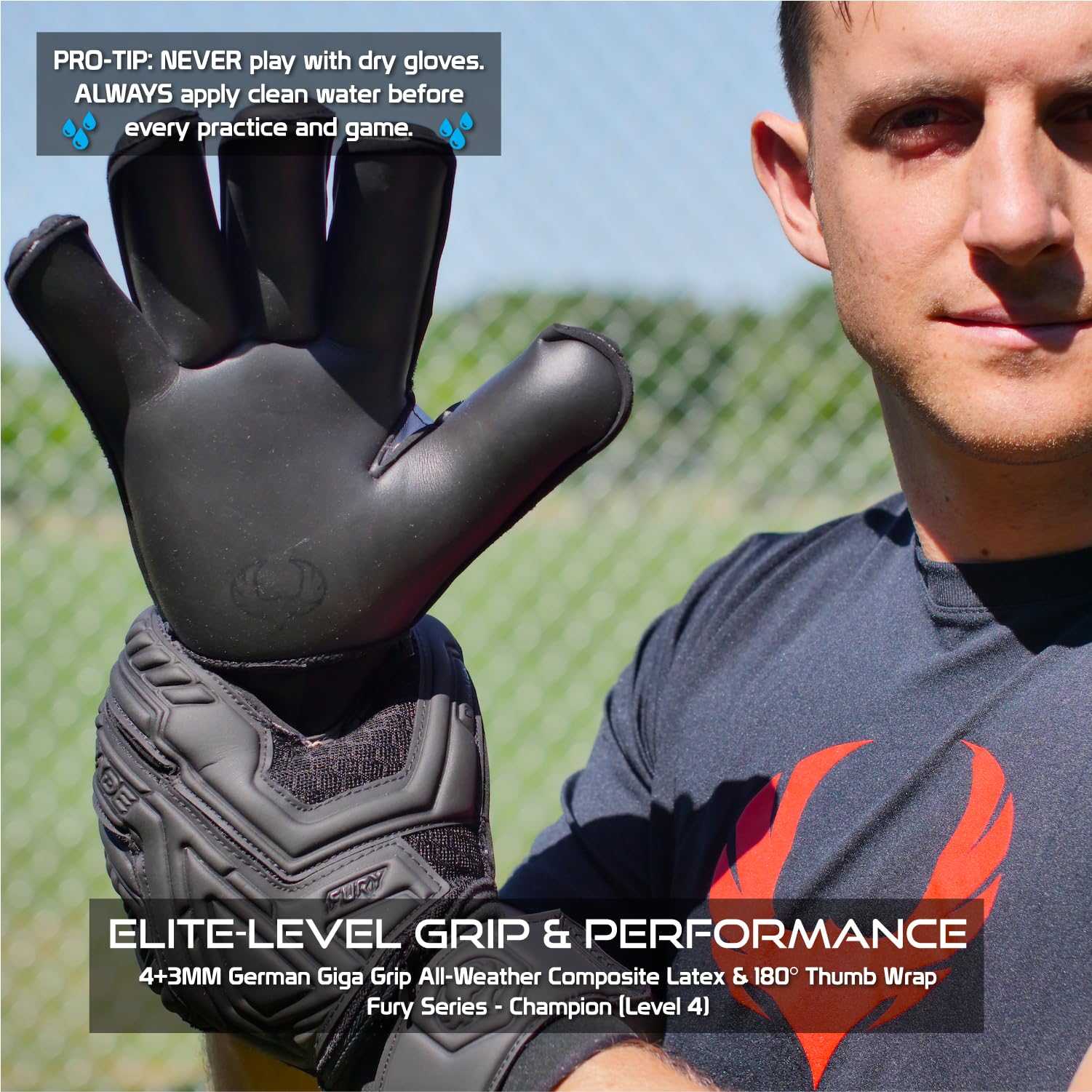 Renegade GK Fury Goalie Gloves with Microbe-Guard - Adult, Youth, Kids (Sizes 6-11) Pro-Tek Fingersaves & 4+3MM Giga Grip | High Performance Pro-Level Goalkeeper Glove | Based in USA