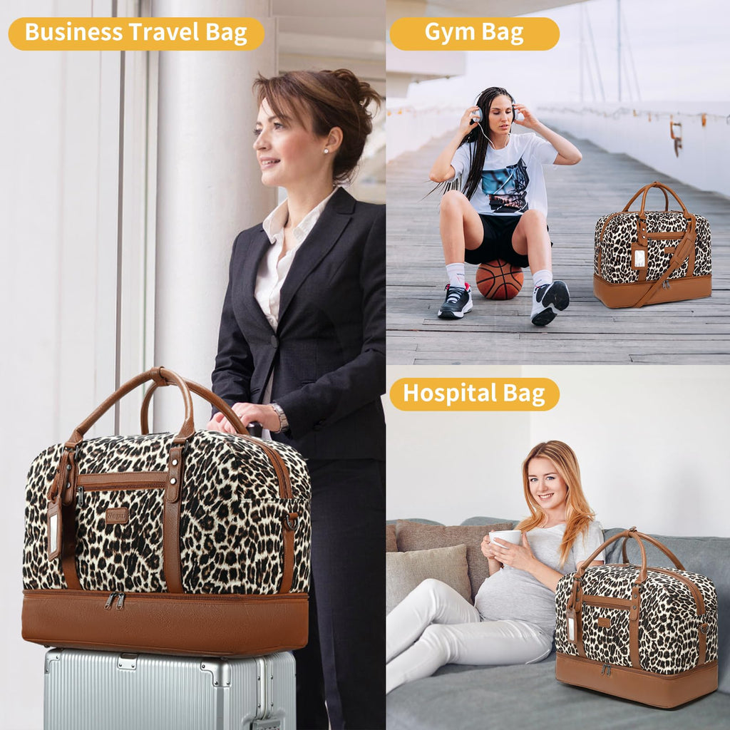 Wogarl 4PCS Weekender Bags for Women Large Overnight Weekend Travel Duffel Carry on Shoulder with Shoe Compartment Canvas Toiletry Bag for Travel Business Gym