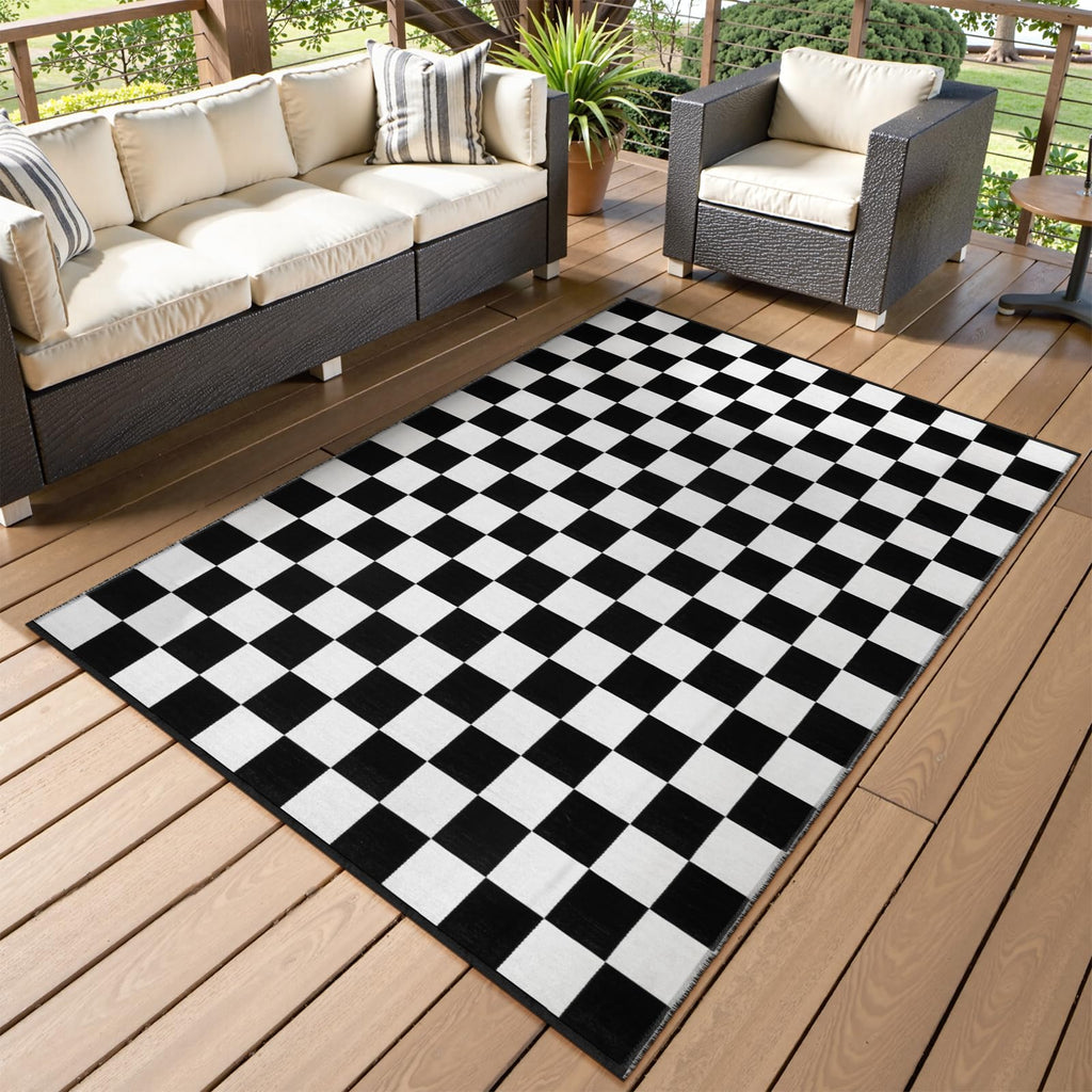 Seavish Checkered Rug, 2x3 Ft Black and White Moroccan Checkerboard Rug Washable Cotton Woven Washable Outdoor Rugs Reversible Floor Mat for Front Door Bedroom Entryway Kitchen Entryway