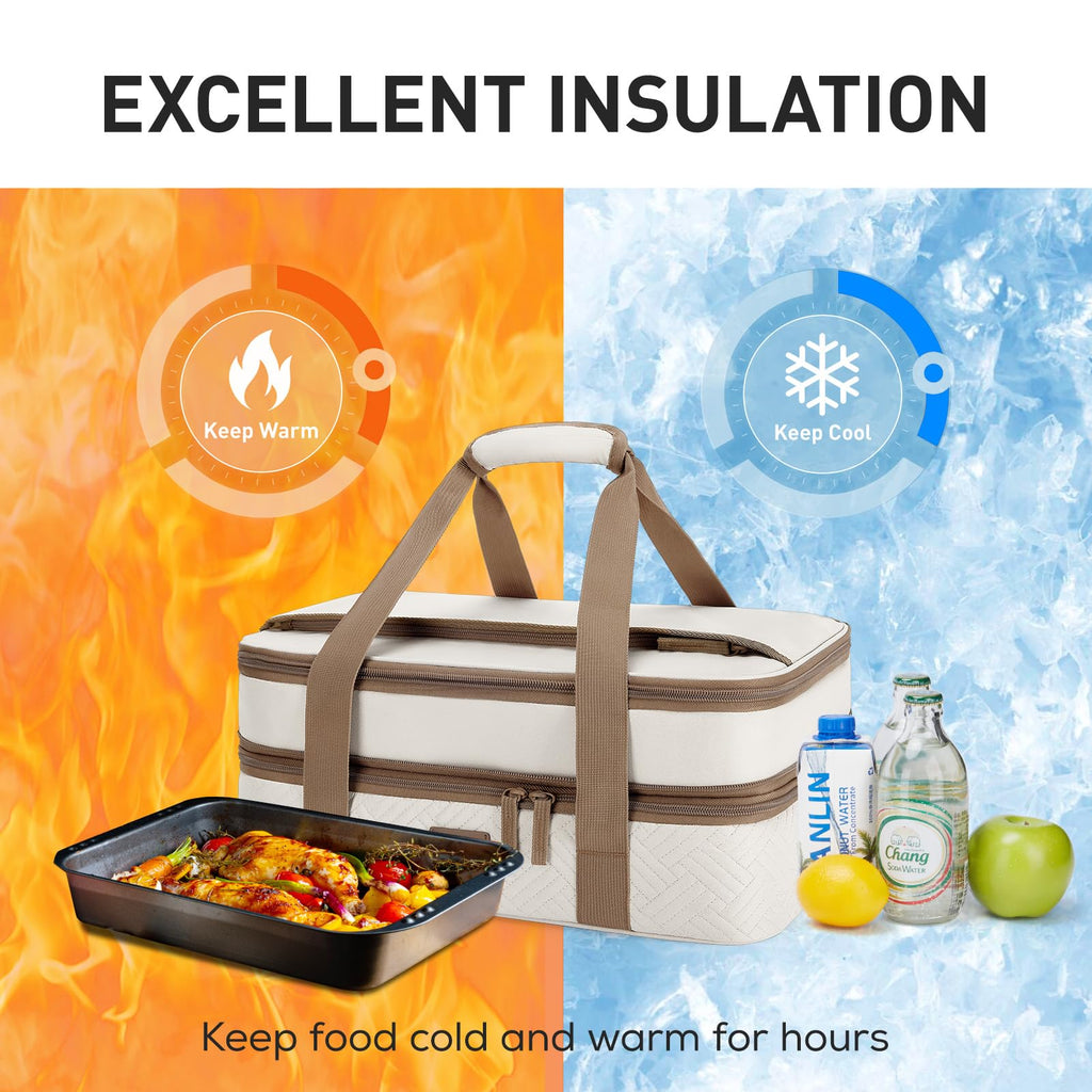 TOURIT Insulated Casserole Carrier for Hot or Cold Food Thermal Food Carrier for Picnic Cookouts Potluck Parties Fits 9" x 13" Baking Dish