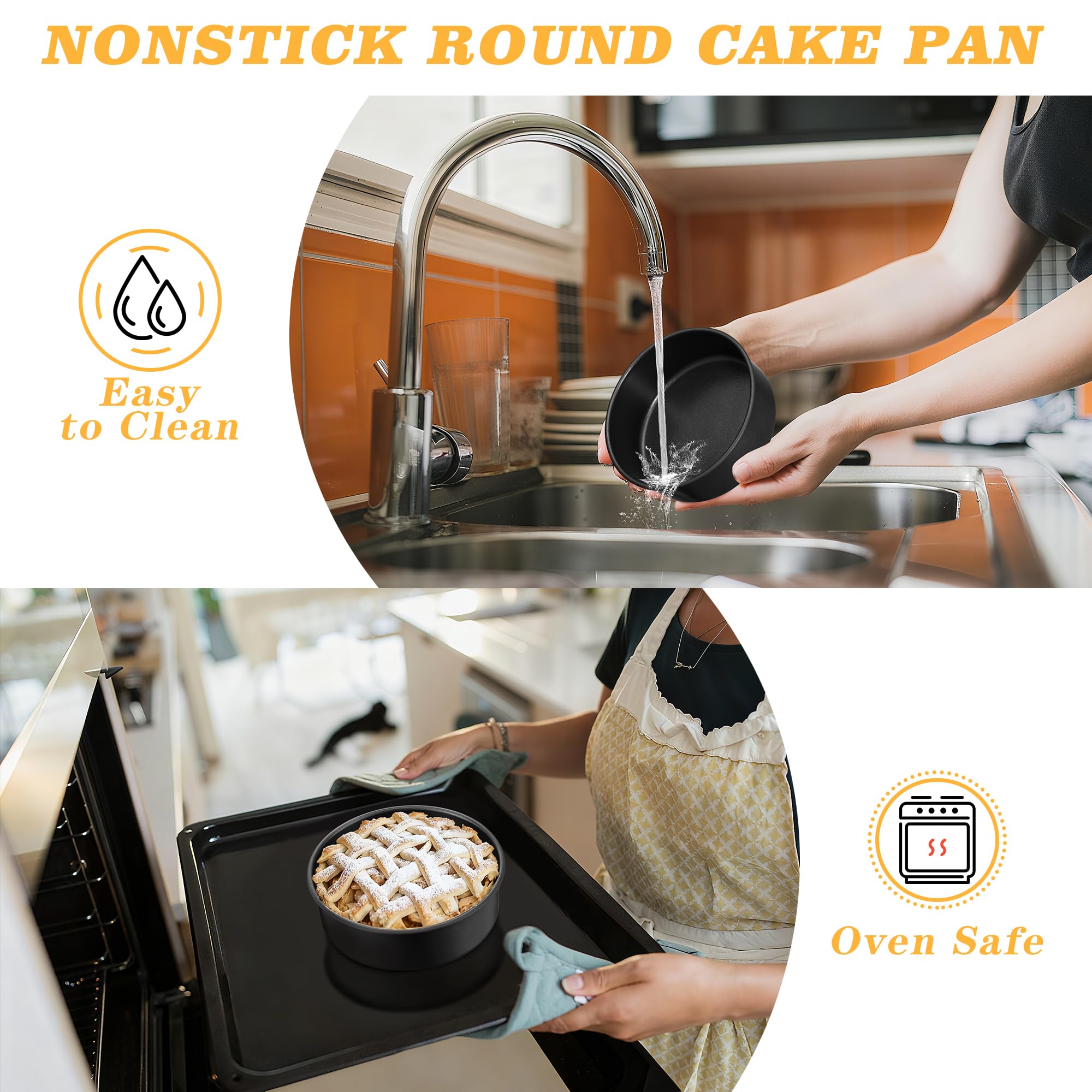 E-far 4 Inch Cake Pan Set of 3, Nonstick Stainless Steel Mini Round Cake Pans Tin, Small Size for Baking Smash Cakes/Cheesecake, Stainless Steel Core & Non-toxic Coating, Straight Side & 2 Inch Deep