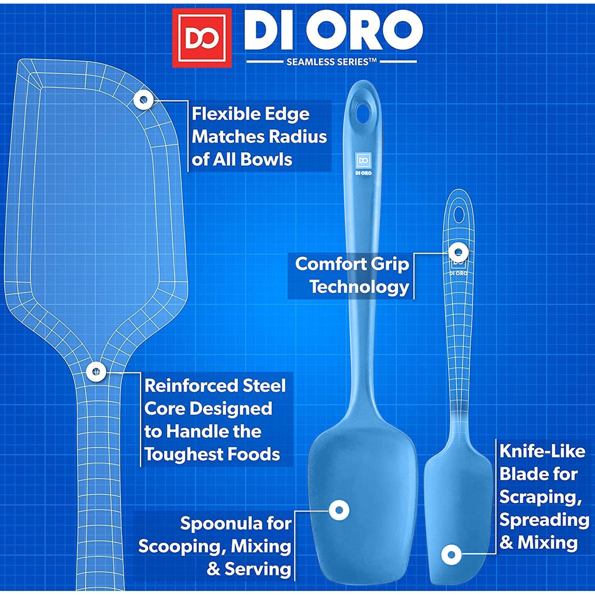 DI ORO Silicone Spatula Set - Rubber Kitchen Spatulas for Baking, Cooking, & Mixing - 600°F Heat-Resistant & BPA Free Silicone Scraper Spatulas for Nonstick Cookware - Dishwasher Safe (5pc, Black)