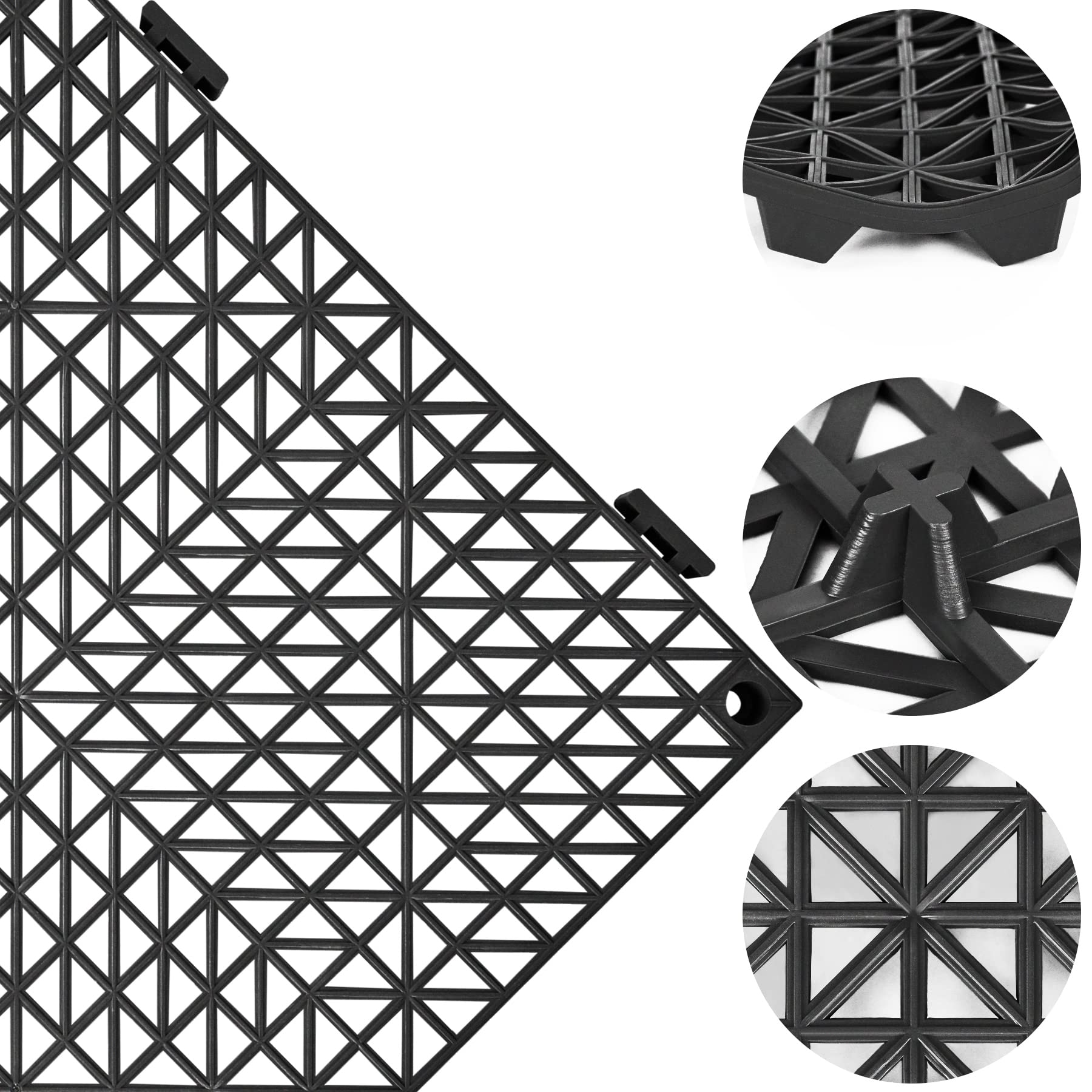 ToLanbbt Modular Interlocking Cushion 8P 11.8" x 11.8" Interlocking Rubber Floor Drain Holes Non-Slip Splicing Drainage Mats for Deck, Shower, Kitchen, Drain Pool, Sauna Bath, Indoor Outdoor (Black)