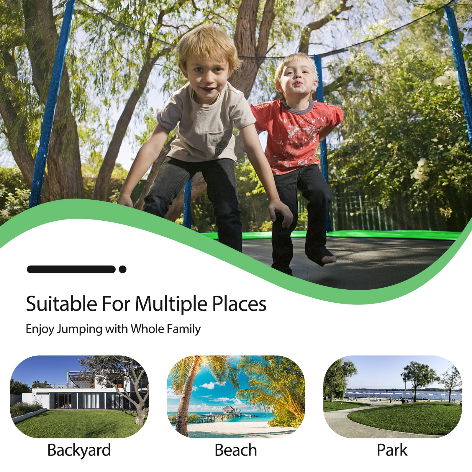 Lyromix 12FT Trampoline with Slide and Swings, ASTM Approved Large Recreational Tranpoline with Sprinkler, Basketball Hoop and Net, Capacity for 5-7 Kids Adults, Green