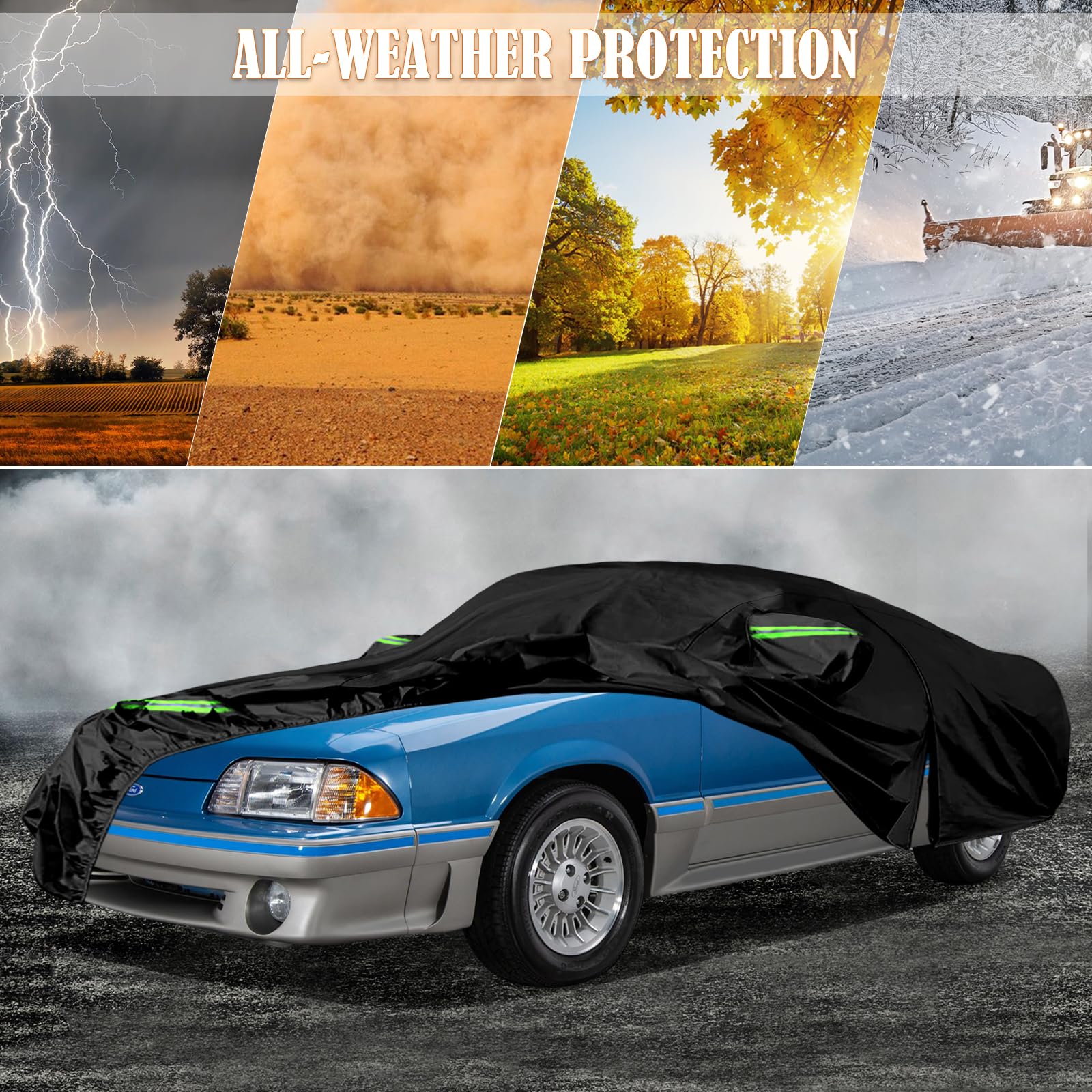 Waterproof Car Cover Replace for 1964-1978 Ford Mustang, 6 Layers All Weather Custom-Fit Mustang Full Car Covers with Zipper Door for Snow Rain Dust Hail Protection (1964-1978)
