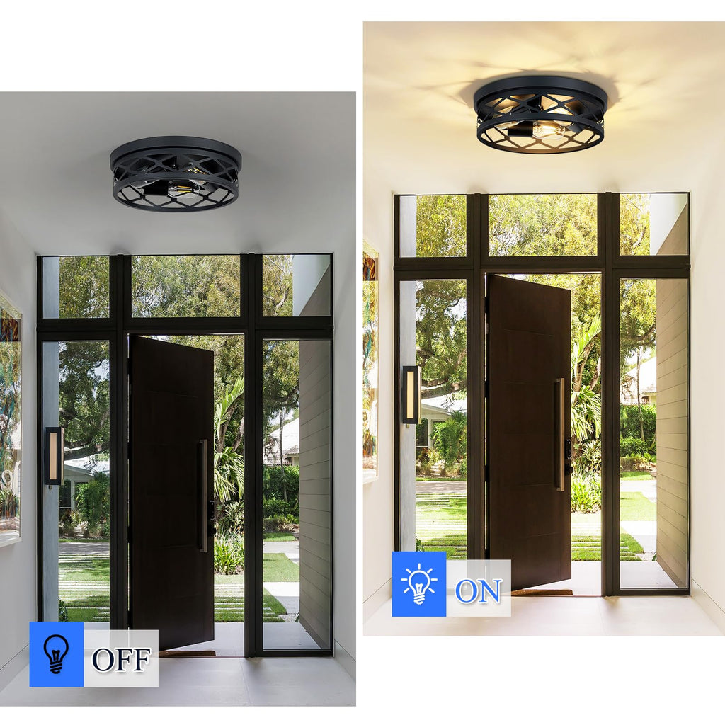 SKEJAO Flush Mount Ceiling Light Fixture,Black 2-Light Hallway Light Fixtures Ceiling,Light Fixtures Ceiling Mount for Farmhouse,Kitchen,Hall,Bedroom,Bathroom (2 Pack)