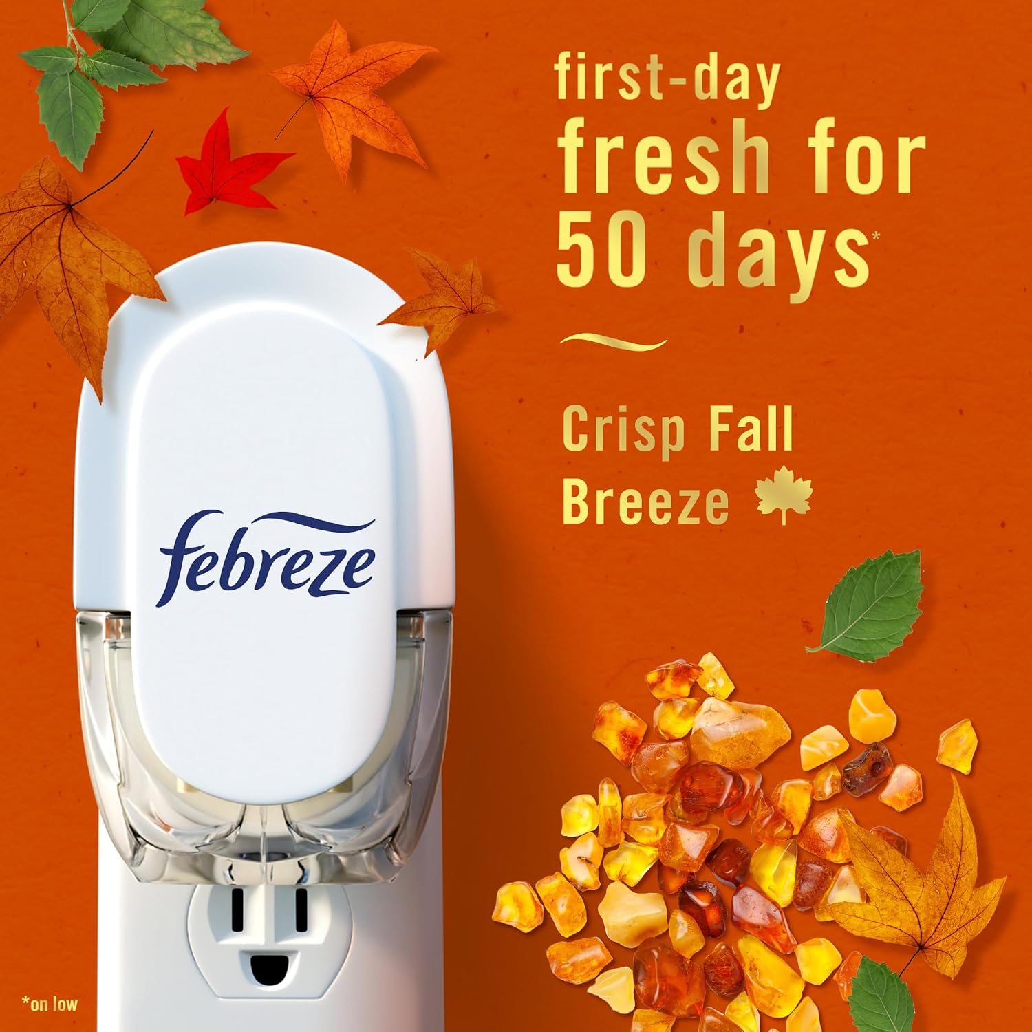 Febreze Plug In Air Freshener, Odor-Fighting Scented Oil Refill, Air Fresheners for Home and Bathroom and Kitchen, Long Lasting for Strong Odors, Crisp Fall Breeze Scent, 0.87oz Refills, 2 Count