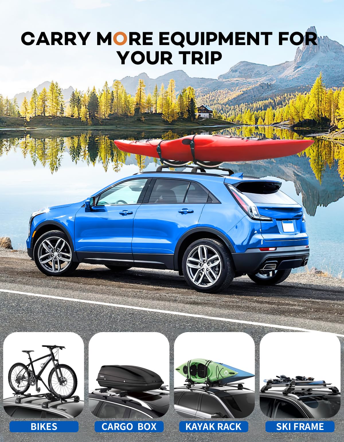 Wonderdriver Roof Rack Cross Bars 300lbs Compatible with Cadillac XT4 2019-2025,Heavy Duty All-Metal Aluminum Roof Rails Crossbars Cargo Canoe Black Rooftop Cargo Carrier Luggage.