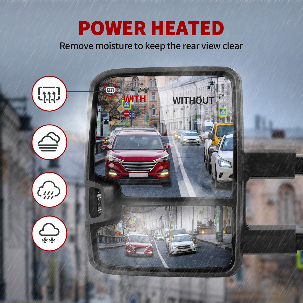 YITAMOTOR Towing Mirrors Compatible with 07-13 Silverado 1500 2500 3500 Tahoe Suburban Avalanche GMC Sierra Yukon Cadillac LED Turn Signal Light Power Heated Manual Telescoping Folding