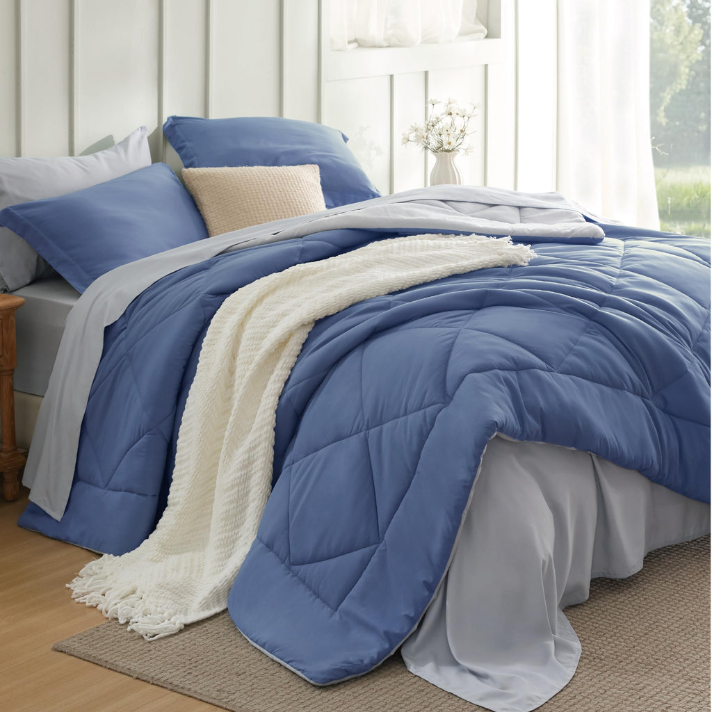Bedsure Twin Comforter Set - 5 Pieces Reversible Grey Bedding, Twin Size Bed Set for All Seasons, Bed in a Bag with Down Alternative Comforter, Sheets, Pillowcase & Sham