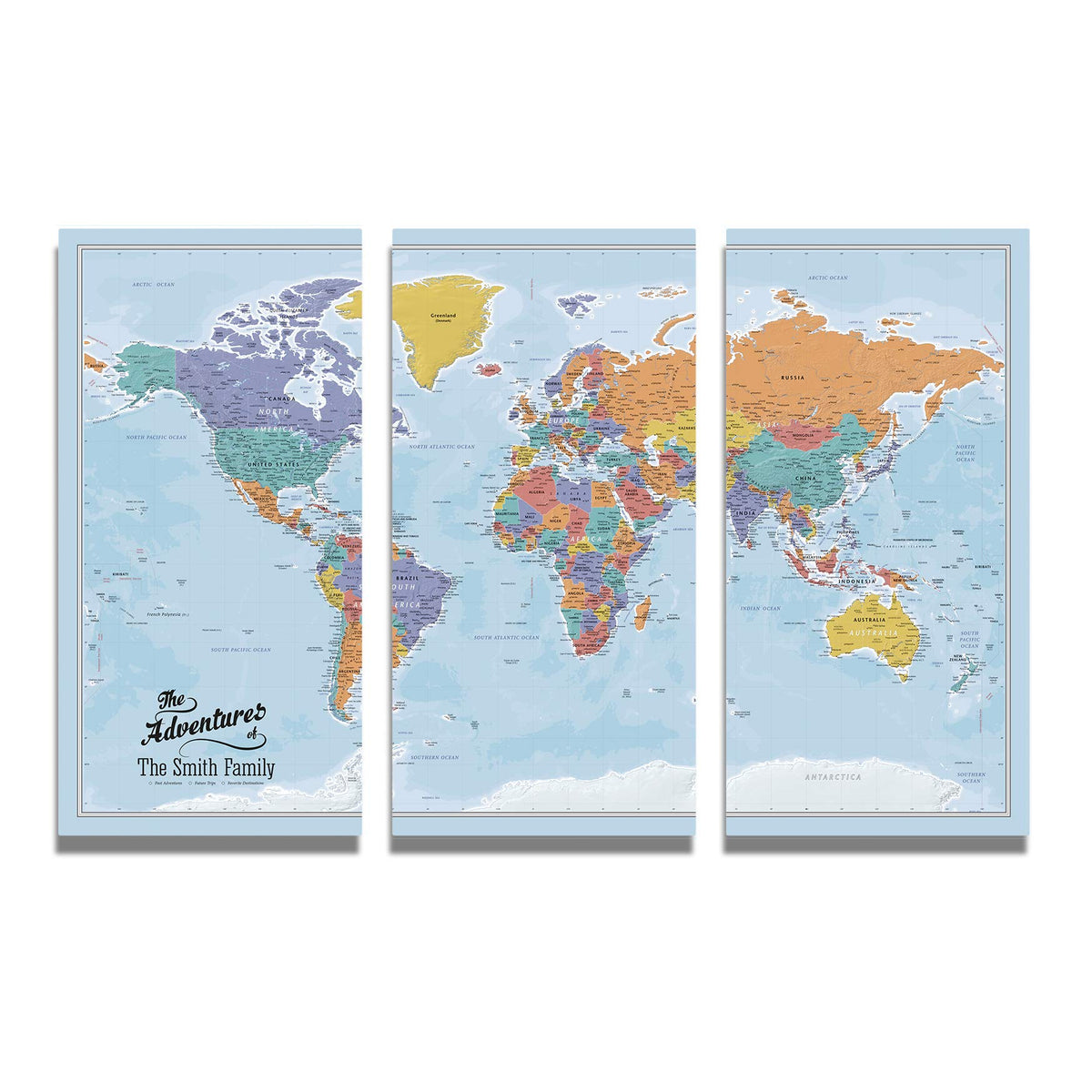 Personalized Canvas Rolled Poster World Map Wall Art with Pins – Large 24" x 36" Blue Oceans Map of the World – Push Pin Travel Decor for Home or Office