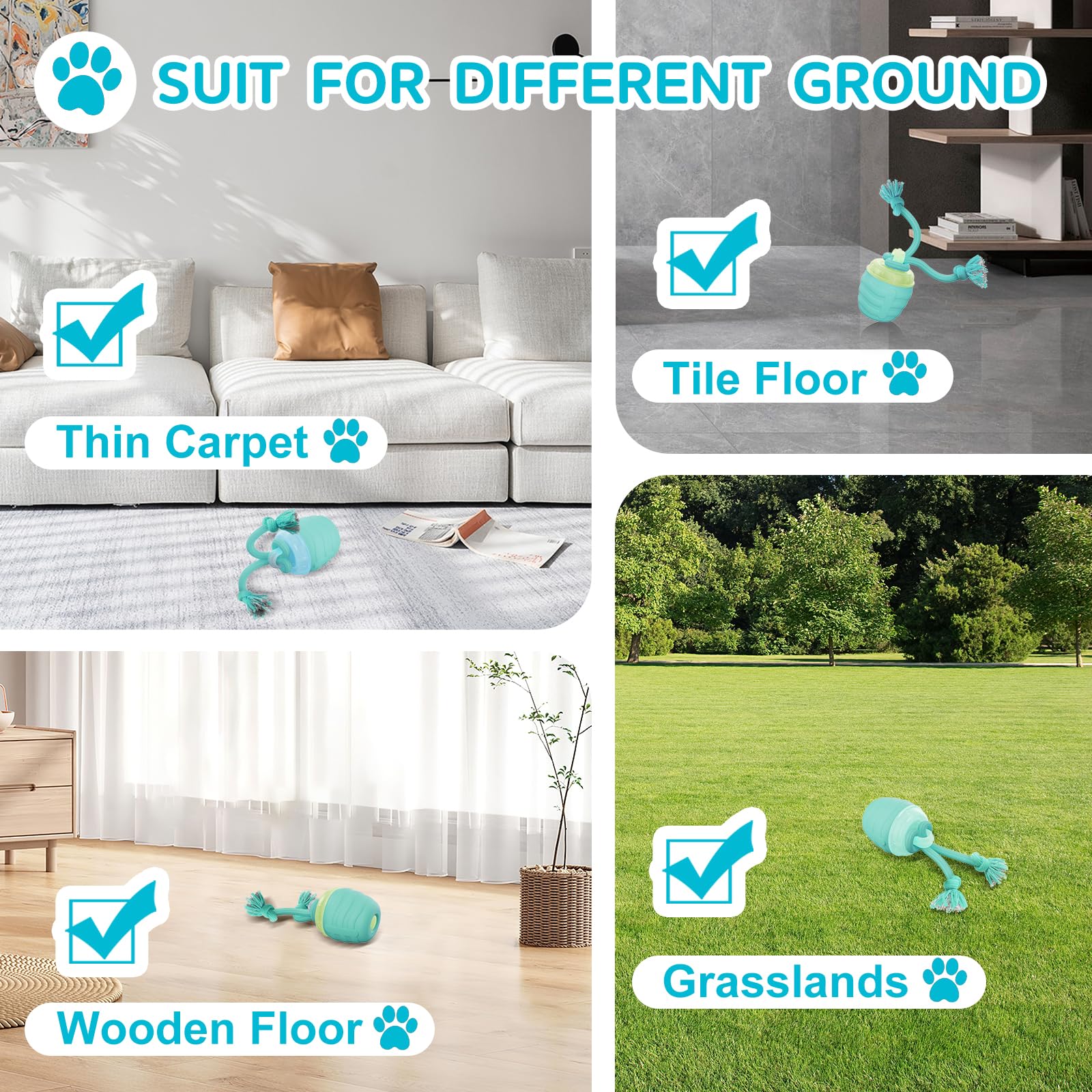 Interactive Dog Toy, [Newly Upgraded] Motion Activated Rolling Squeaky Ball for Medium/Large Dogs, Automatic Moving Dogs Ball for Boredom, USB Rechargeable(Cyan)