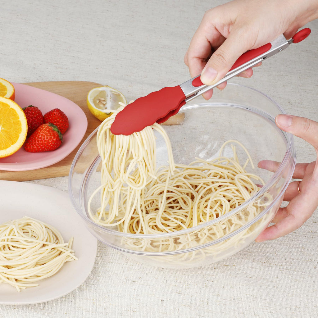 Hotec Mini Silicone Kitchen Tongs for Cooking - 7-Inch Small Serving Tongs with Silicone Tips, Set of 3 (Black)