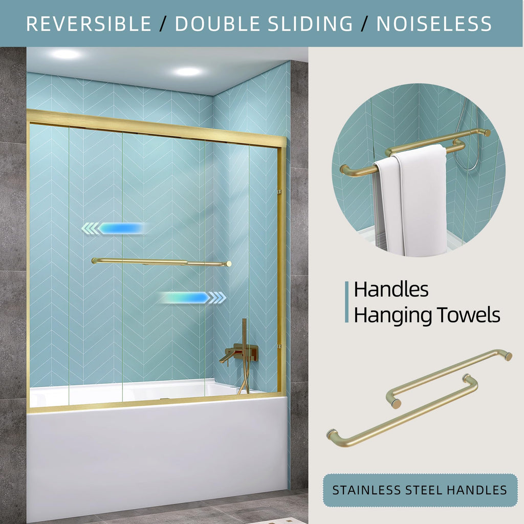 GETPRO Shower Door Sliding 44-48 in. W x 72 in. H Semi-Frameless Bypasss Double Sliding Doors for Shower,1/4 inch Clear Tempered Walk-in Shower Glass Door Brushed Nickel