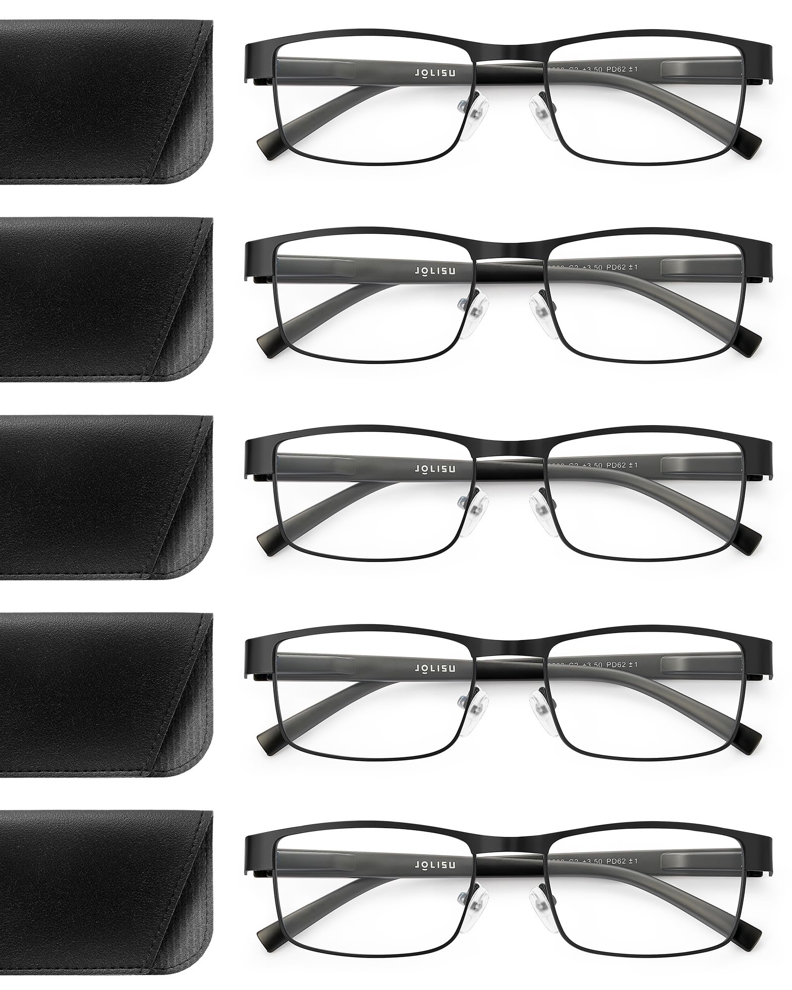 JOLISU 5PCS Reading Glasses Men - Blue Light Blocking Computer Metal Thin Frame Readers For Mens/Women （0.5）