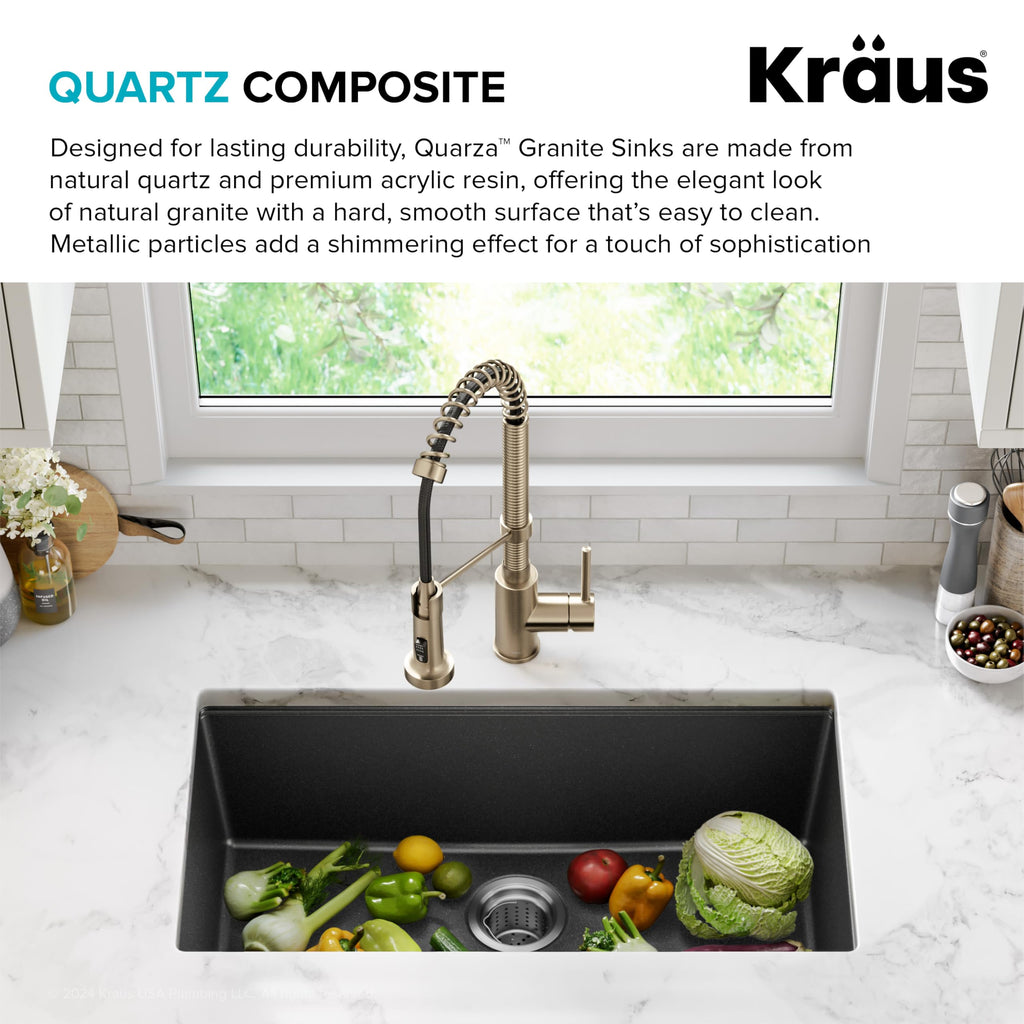 KRAUS Quarza 31-inch Undermount Single Bowl Granite Kitchen Sink in Black Onyx, KGU-413B