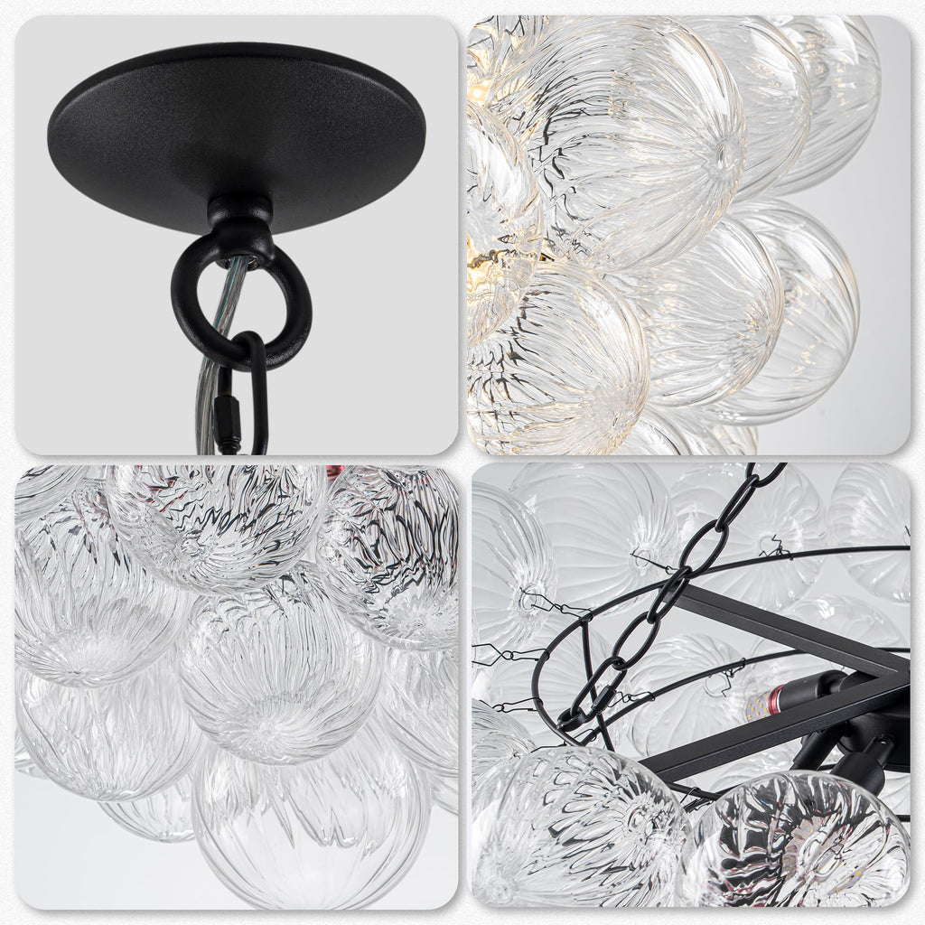 Longree Bubble Glass Ball Chandelier White 20" Dia Pendant Light | Swirled Glass Globe, for Dining Room Kitchen Bathroom Entry Bedroom