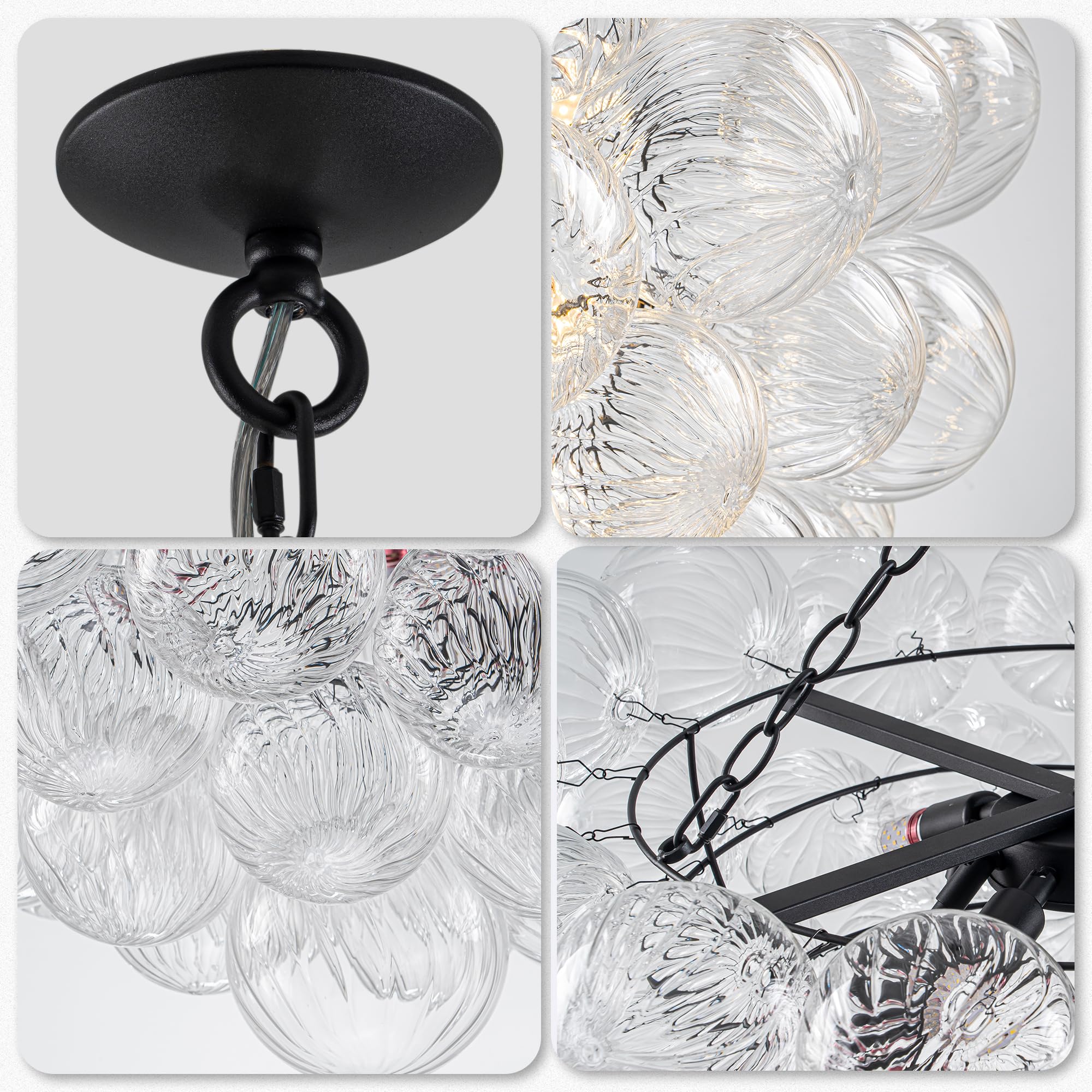 Longree Bubble Glass Ball Chandelier White 20" Dia Pendant Light | Swirled Glass Globe, for Dining Room Kitchen Bathroom Entry Bedroom