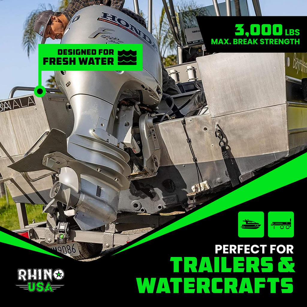 Rhino USA Boat Trailer Straps (2-Pack) - Heavy Duty 2 Inch x 48 Inch Boat Tie Down Straps to Trailer - Ultimate Adjustable Transom Tie Down Straps for Trailering Safety with Boat, Jet Ski, & More!