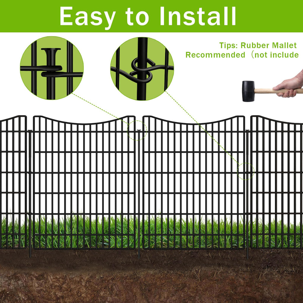 10 Panels Garden Fence Animal Barrier, 33 in(H) X 24 ft(L) Dog Fence Outdoor for Yard with Lock, Tall Metal Fencing with Ground Stakes, Temporary Fencing for Dog, Rabbits, and Patio Border