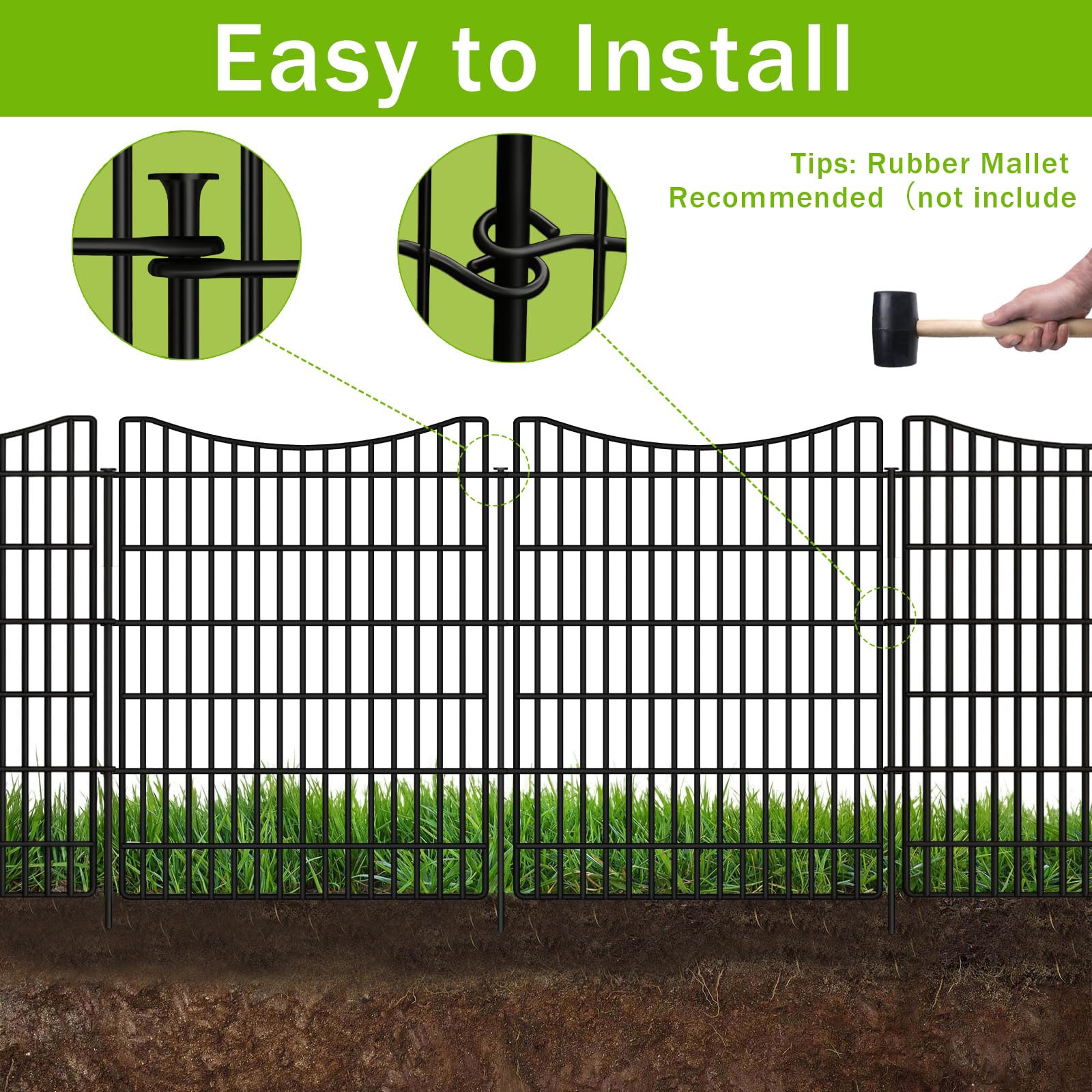 10 Panels Garden Fence Animal Barrier, 33 in(H) X 24 ft(L) Dog Fence Outdoor for Yard with Lock, Tall Metal Fencing with Ground Stakes, Temporary Fencing for Dog, Rabbits, and Patio Border