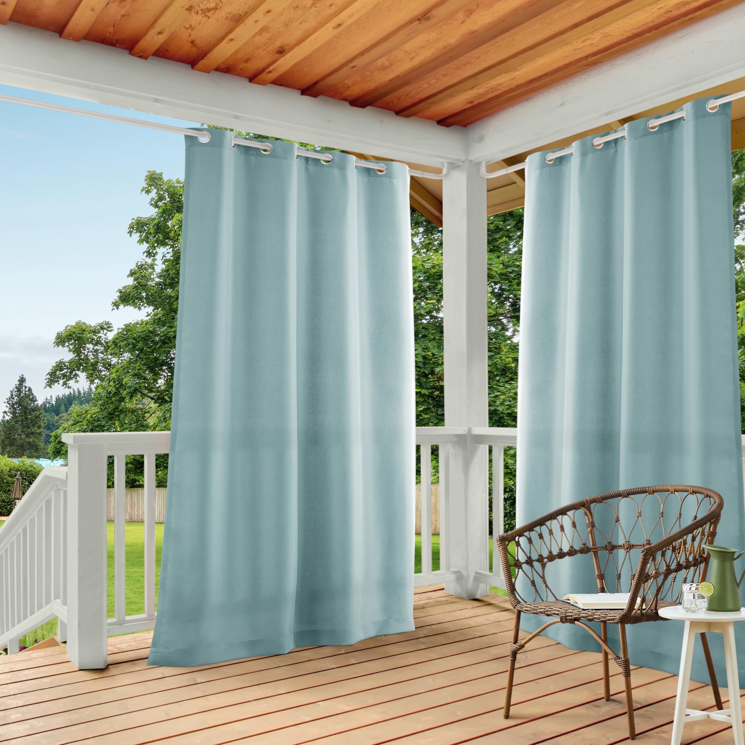 Town & Country Basics Cabana Solid Heavyweight Indoor Outdoor Curtains, Light Filtering Opacity with Grommet Top, Water Repellent, 2-Pack Set, 54"x96", Black