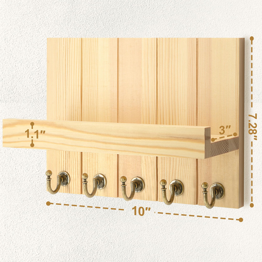 Rebee Vision Acacia Wood Key Holder Wall Mount – Farmhouse Key Holder for Wall & Mail Organizer with Shelf for Home Decor – Ideal for Apartment Essentials (Acacia Wood, 3.54" x 10" x 7.28")