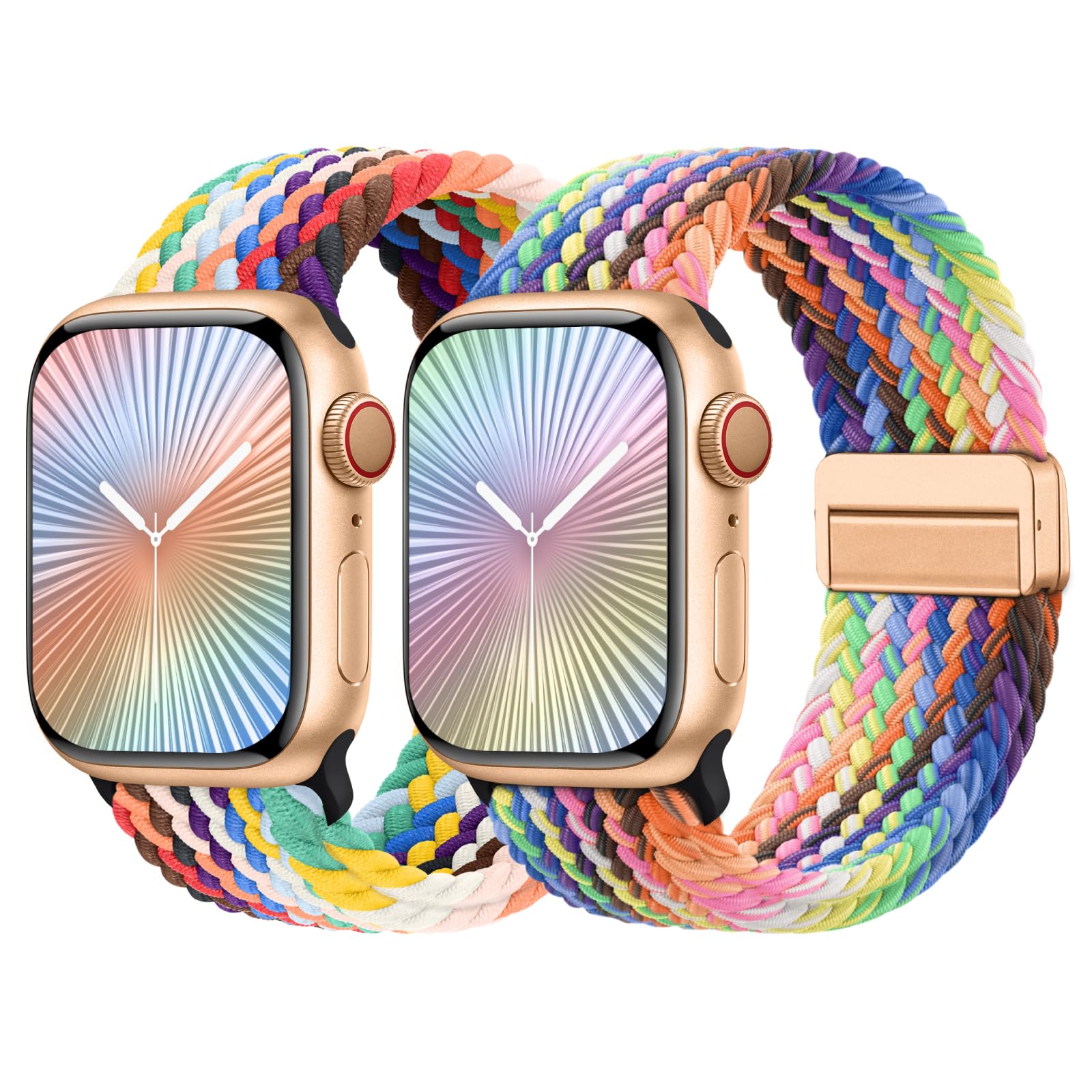 Braided Stretchy Bands with Magnetic Clasp Compatible for Apple Watch Band 38mm 40mm 41mm 42mm 44mm 45mm 46mm 49mm Women Men, Nylon Sport Solo Loop for iWatch Series 11 10 9 8 7 6 5 4 3 Ultra 3 2 1 SE