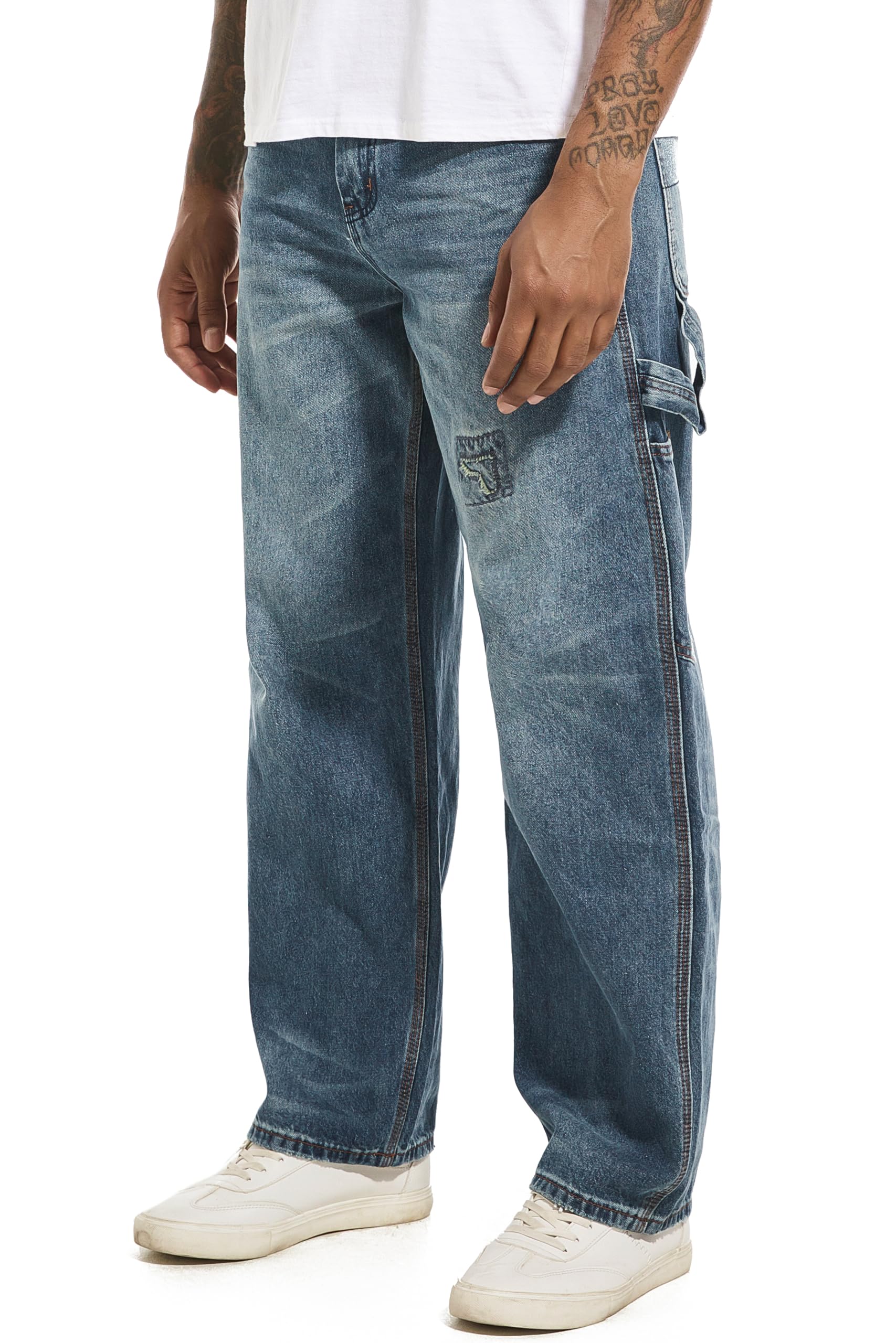 MZNBURAM Men's Non-Stretch Loose Fit Wide-Leg Baggy Jeans Pants