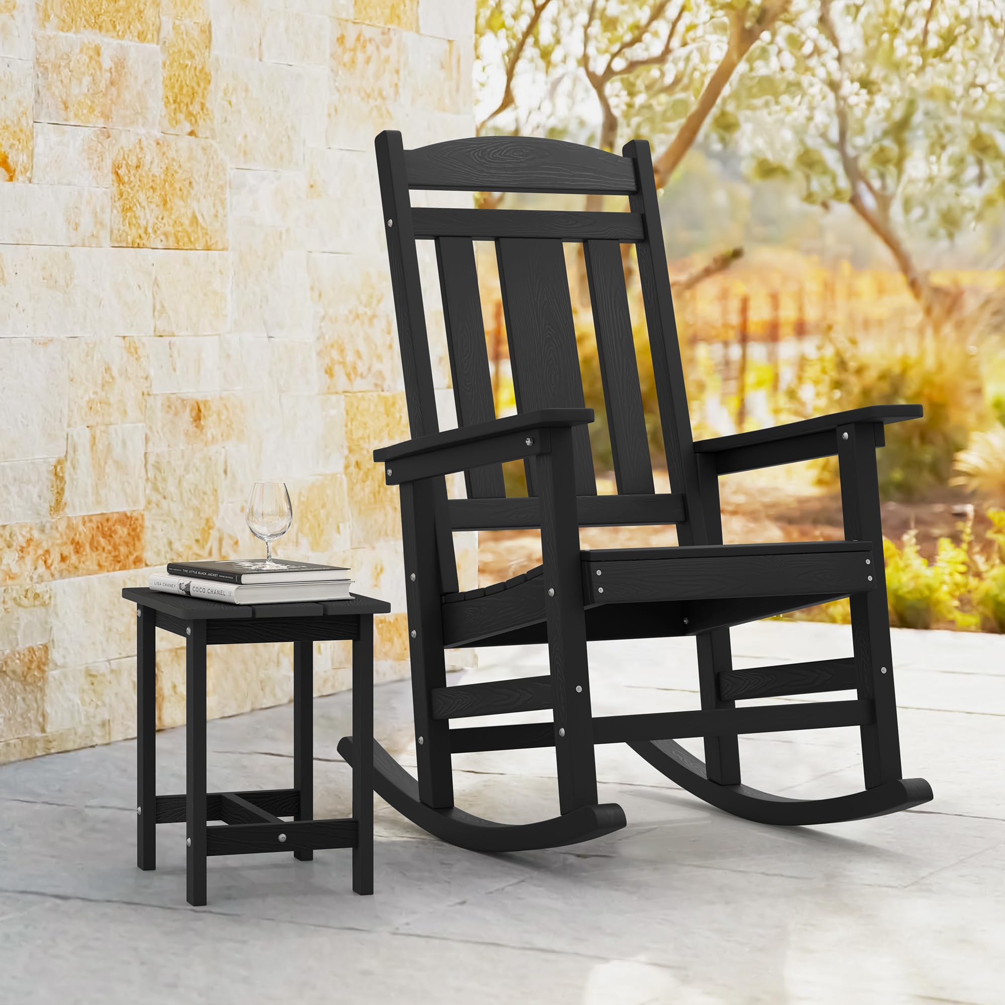 LUE BONA Rocking Chair Outdoor, Weather Resistant HDPS Plastic Rocker Chairs, 350lb Heavy Duty, Oversized Porch Rocker for Adult, High Back Smooth Rocking Chairs for Outdoor & Indoor, Aruba Blue