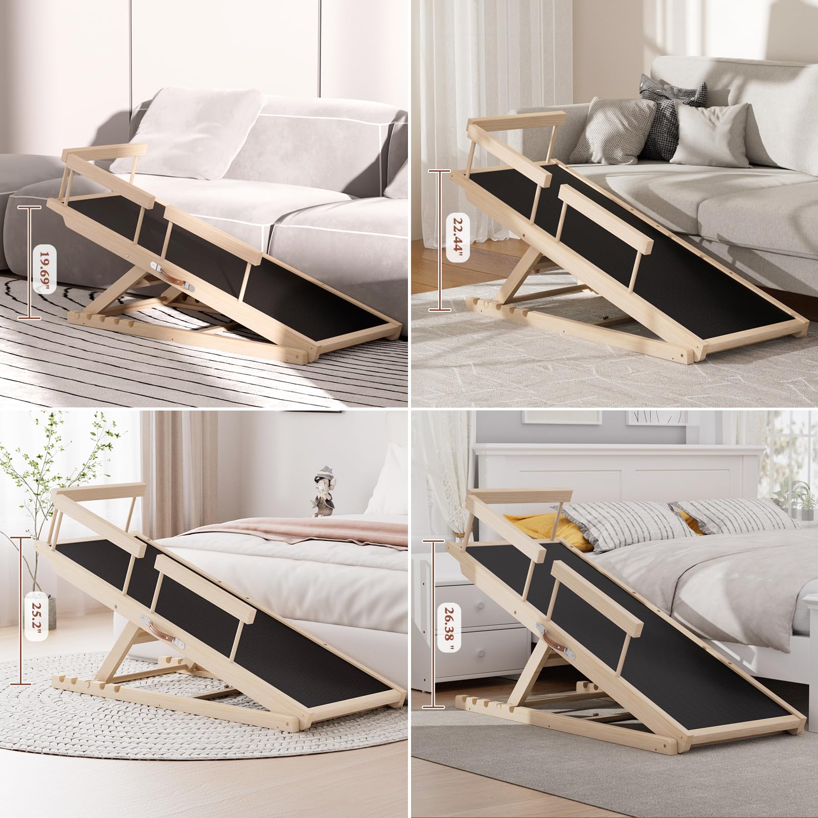 Dog Ramp for Couch, Wooden Pet Ramps 39.37" Long Adjustable 12"-20.47" Folding Puppy Ramps with Anti-Slip Rubber Mat, Dog Stairs for Small & Medium Older Dogs & Cats, up to 100lbs