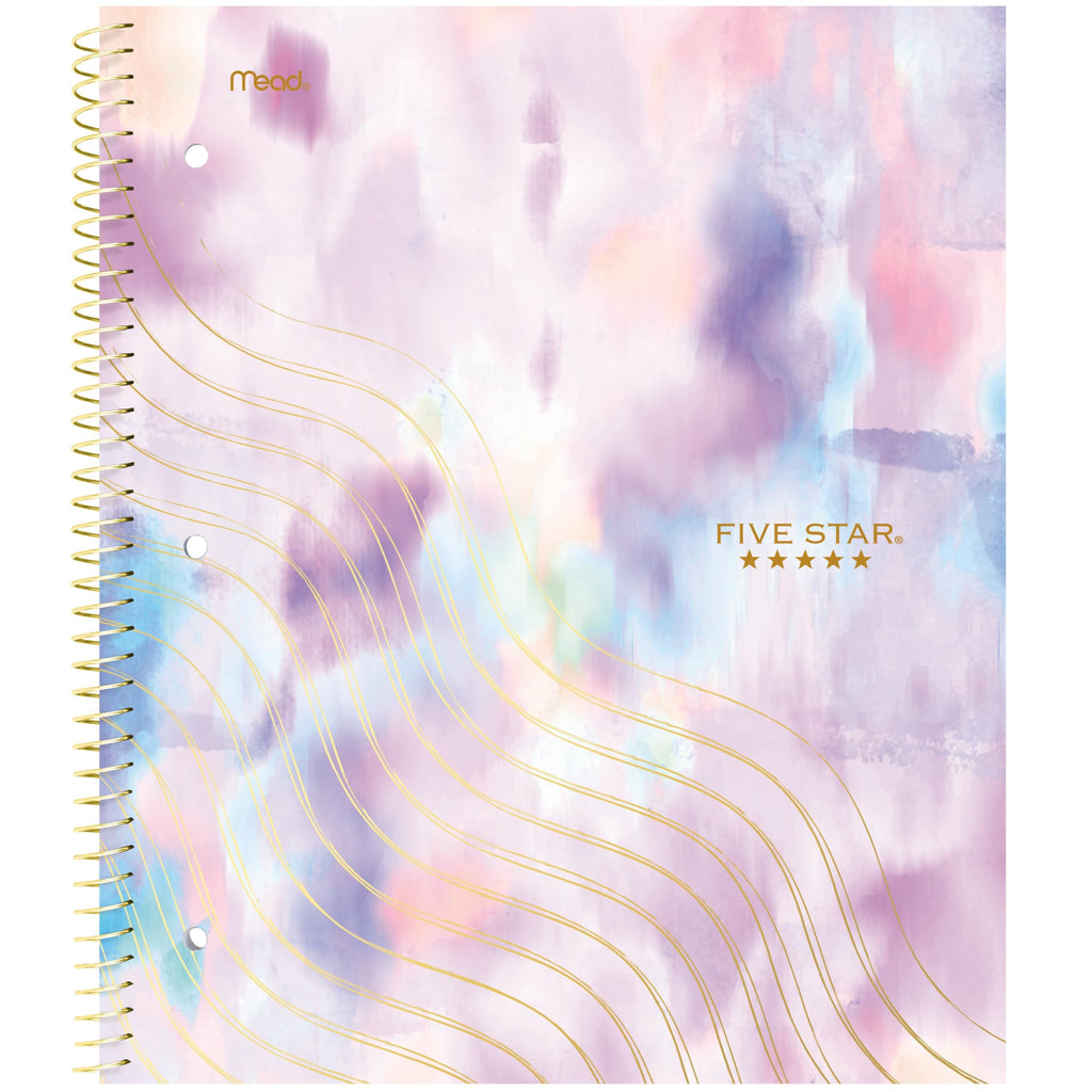 Five Star Spiral Notebook + Study App, 2 Pack, 1 Subject, Wide Ruled, 8" x 10-1/2", 80 Sheets, Fights Ink Bleed, Water Resistant Cover, Pastel Waves and Brush Strokes (930210F-ECM)