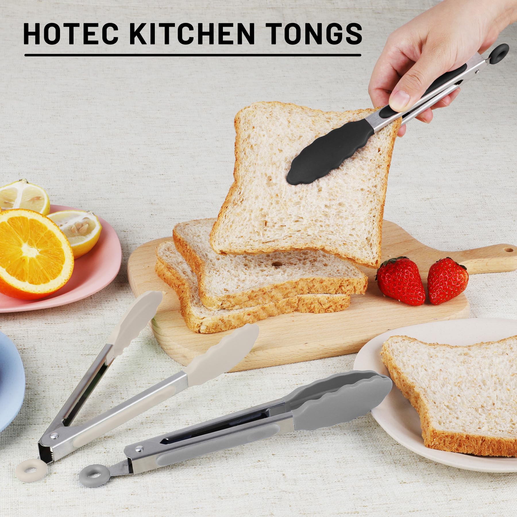 Hotec Mini Silicone Kitchen Tongs for Cooking - 7-Inch Small Serving Tongs with Silicone Tips, Set of 3 (Black)