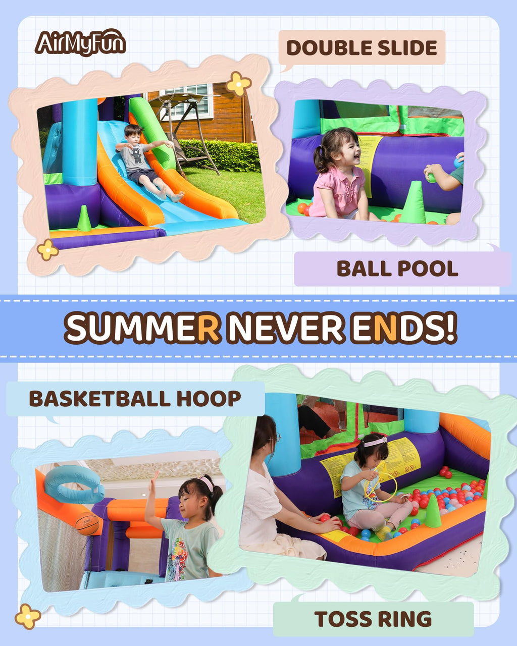 AirMyFun Bounce House for Kids and Toddler, Inflatable Bouncy Castle with Blower Outdoor Indoor Backyard Jumping House with Slide (82003)