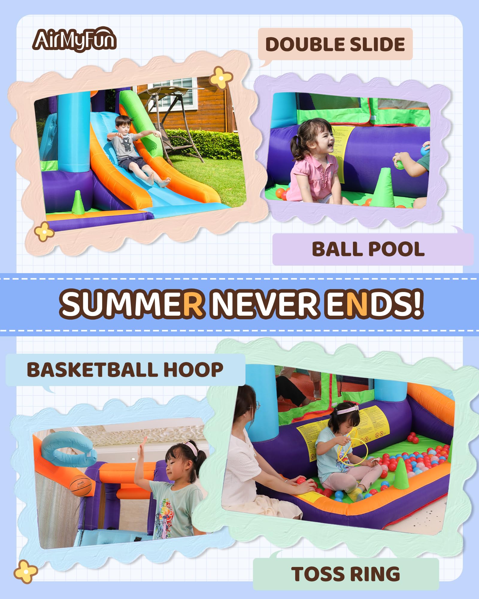 AirMyFun Bounce House for Kids and Toddler, Inflatable Bouncy Castle with Blower Outdoor Indoor Backyard Jumping House with Slide (82003)