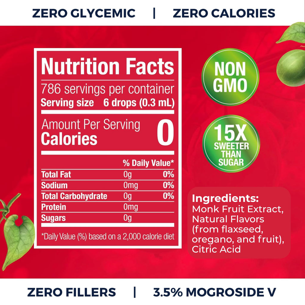 Monk Fruit Extract (6 Drops = 1 Tsp of Sugar) Zero Calories, Non-GMO, No Fillers - Liquid Monk Fruit Sweetener No Erythritol by Transparency Foods NEW FORMULA (1.7oz, 167 servings)