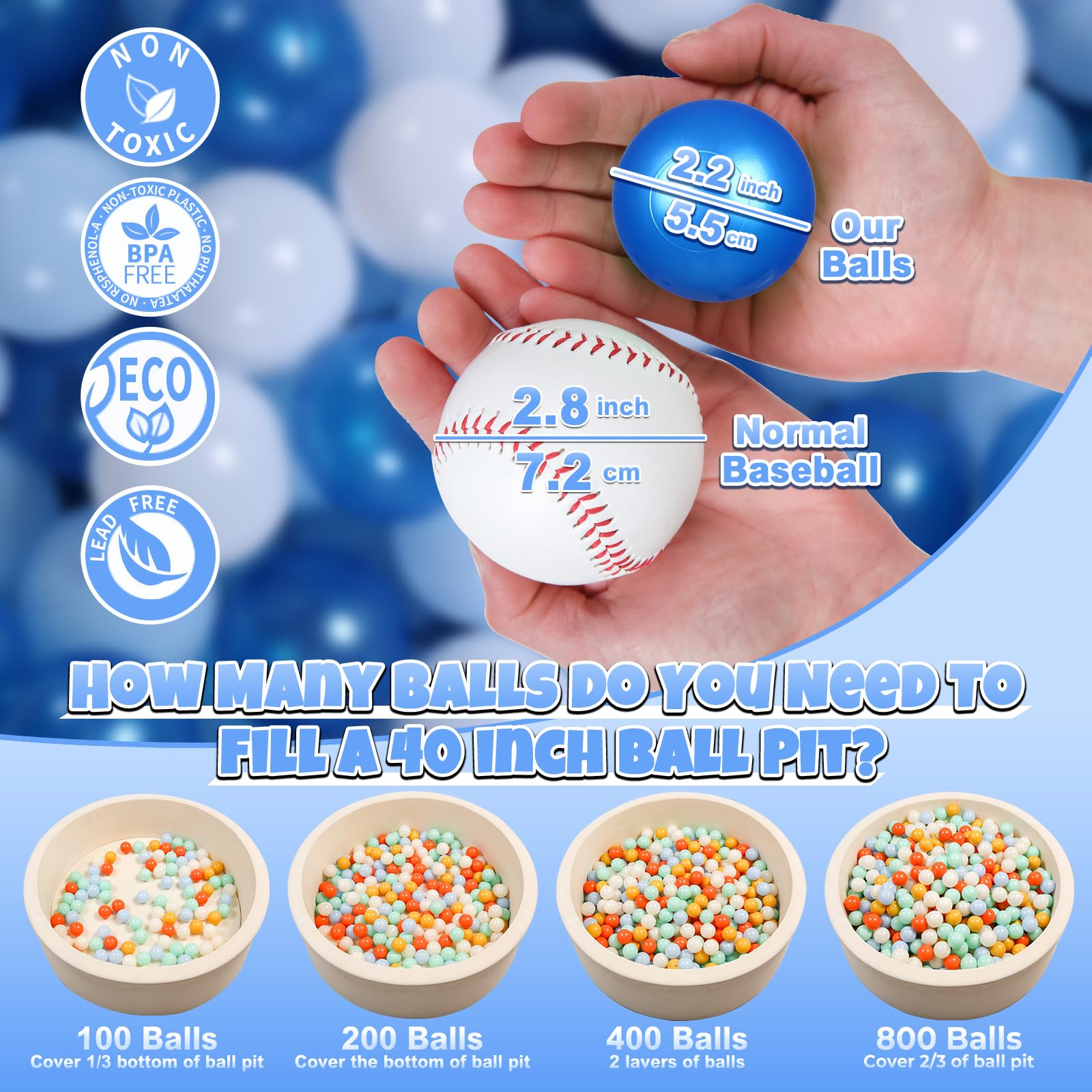 GOGOSO Ball Pit Balls for Toddler, Baby Plastic Playballs Kids Soft Pastel Pelotas Non-Toxic BPA-Free,Mix Color,100 Balls