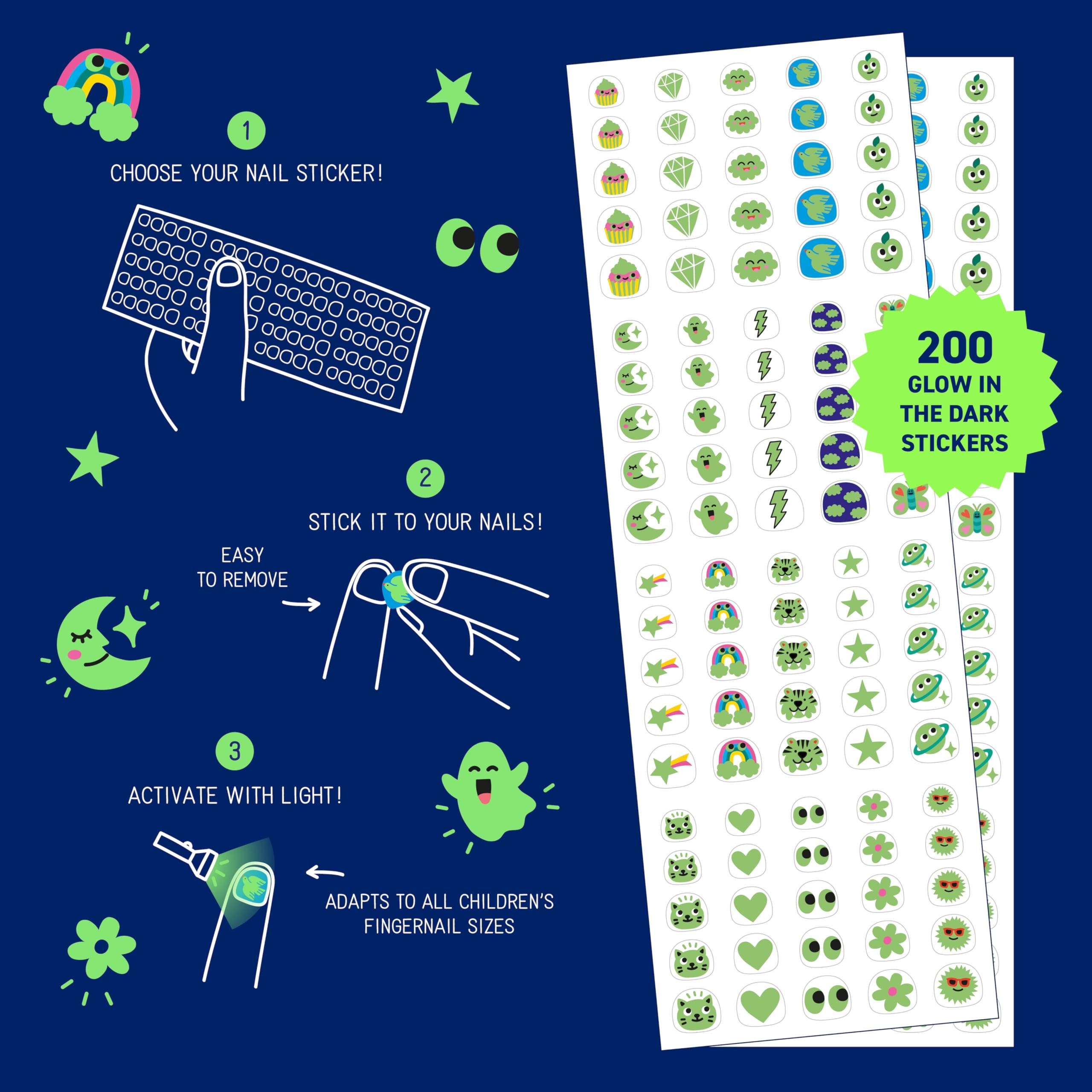 Omy Friends & Animals Nail Stickers for Kids - 200 Stickers, Waterproof, Durable, Fun, Creative Designs | Strong Enough to Last Through Hand Washing - Easy to Apply, Safe, Non-Toxic | Age 3 and Up