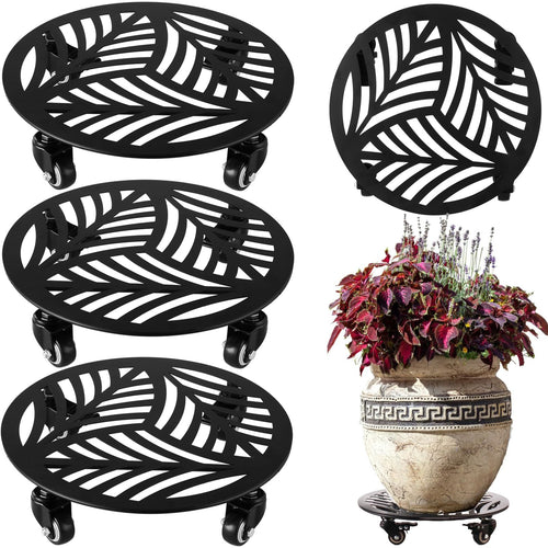1 Pack 12 inches Large Metal Plant Caddy with 3 PU Metal Wheels Rolling Plant Stand with Casters Indoor Outdoor Wheeled Planter Roller Base Pot Movers Plant Dolly Coaster Trolley Black