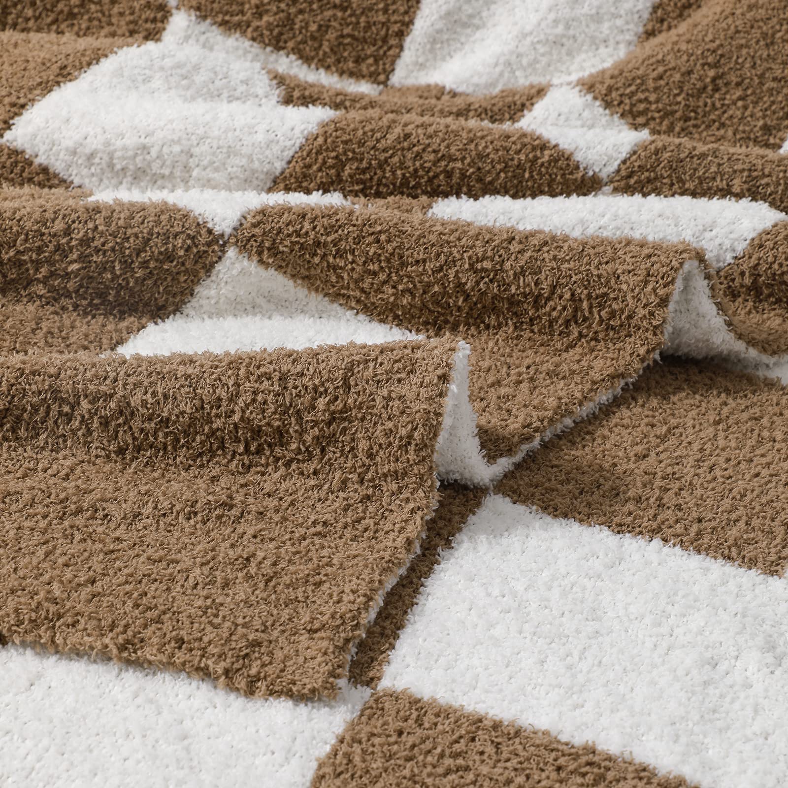 bearberry Fuzzy Checkerboard Grid Throw Blanket Soft Cozy Warm Microfiber All Season Blanket Decor for Couch Sofa Bed Travel Home (Avocado Green, 50''x60'')