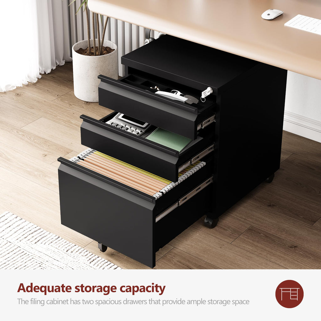 RAVIGIN 4 Drawer File Cabinet with Lock,Vertical Filing Cabinet for Home Office,Metal File Cabinets with Lock,Storage Files for A4/ Legal/Letter, Require Assembly, (Black)